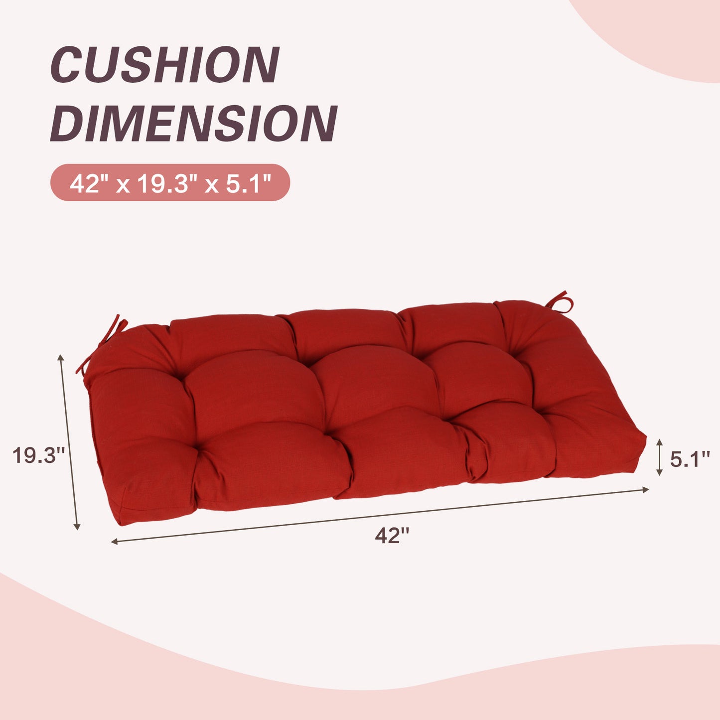 Outdoor Polyester Tufted Bench Cushion, Water & Fade Resistant, Red