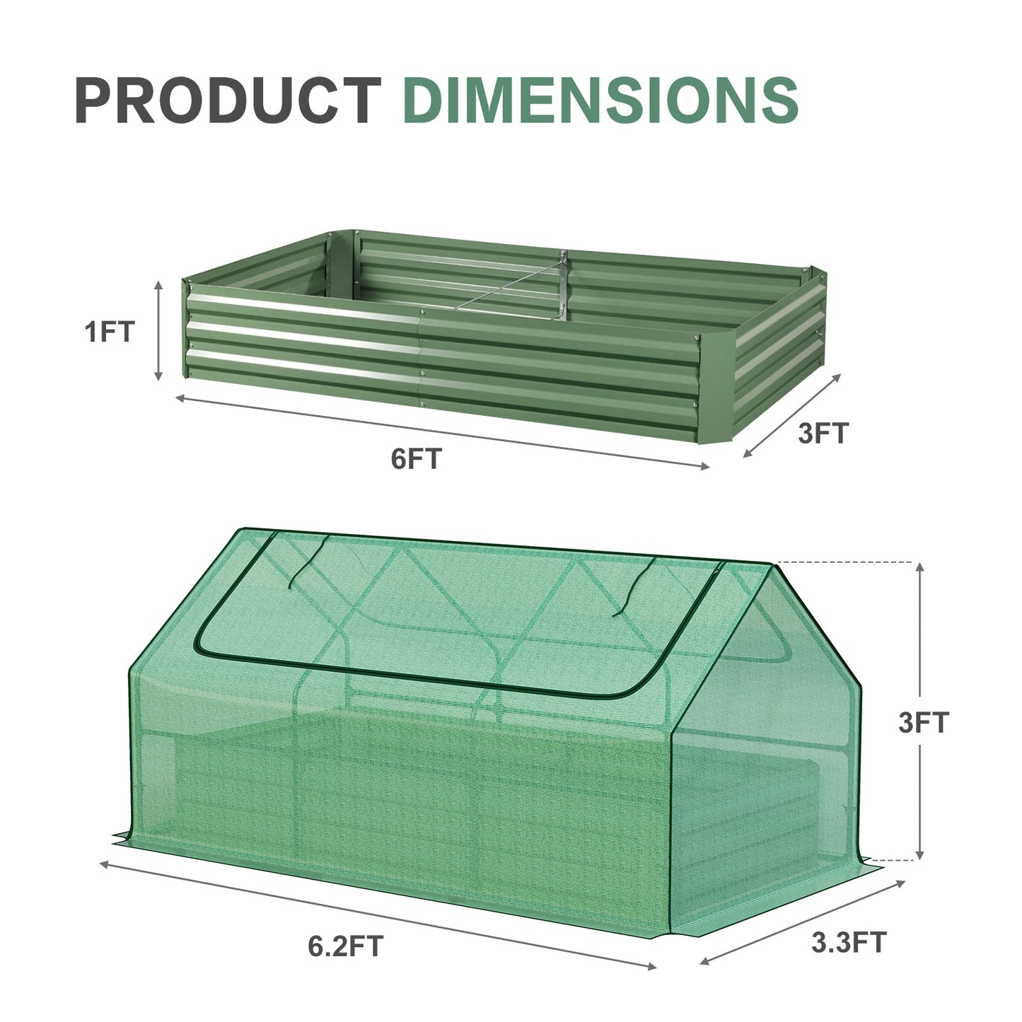 Mini Greenhouse Kit With Raised Garden Metal Beds, 2 Roll-up Zipper Doors