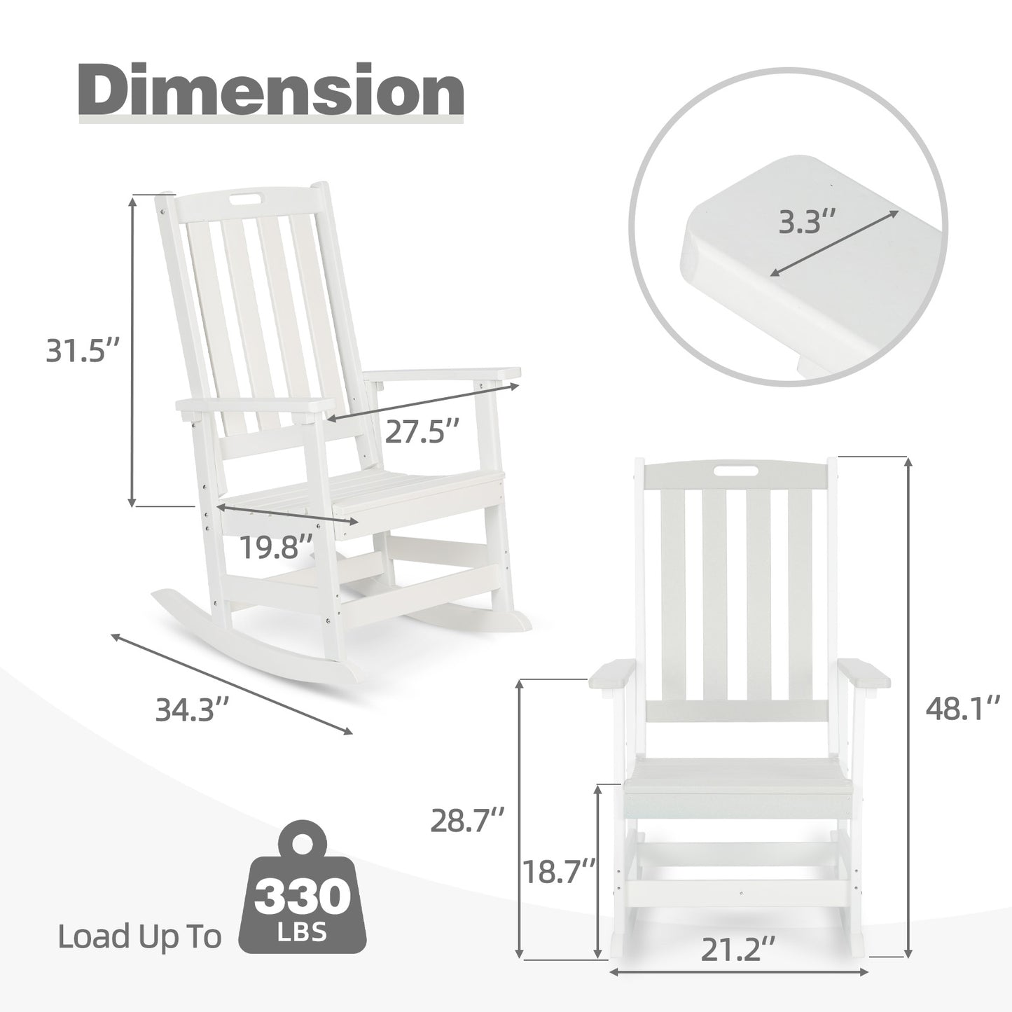 Outdoor Rocking Chair, Ergonomic HDPE Rockers with All-Weather Design
