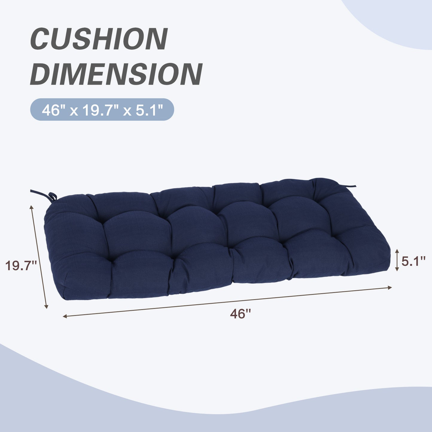 Outdoor Polyester Tufted Bench Cushion, Water & Fade Resistant, Dark Blue