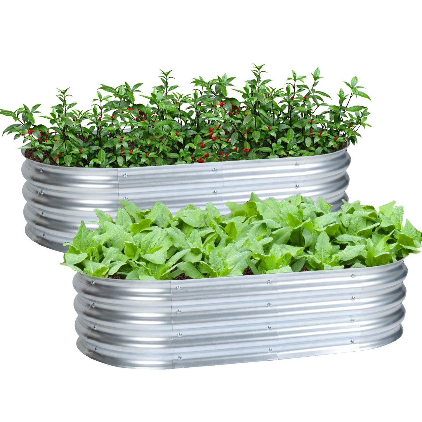 47(L)x24(W)x12(H)inch Galvanized Raised Garden Bed Kit, 2Pcs Outdoor Garden Planter Oval Large Boxes for Vegetables, Flowers, Herbs - Silver Aoodor