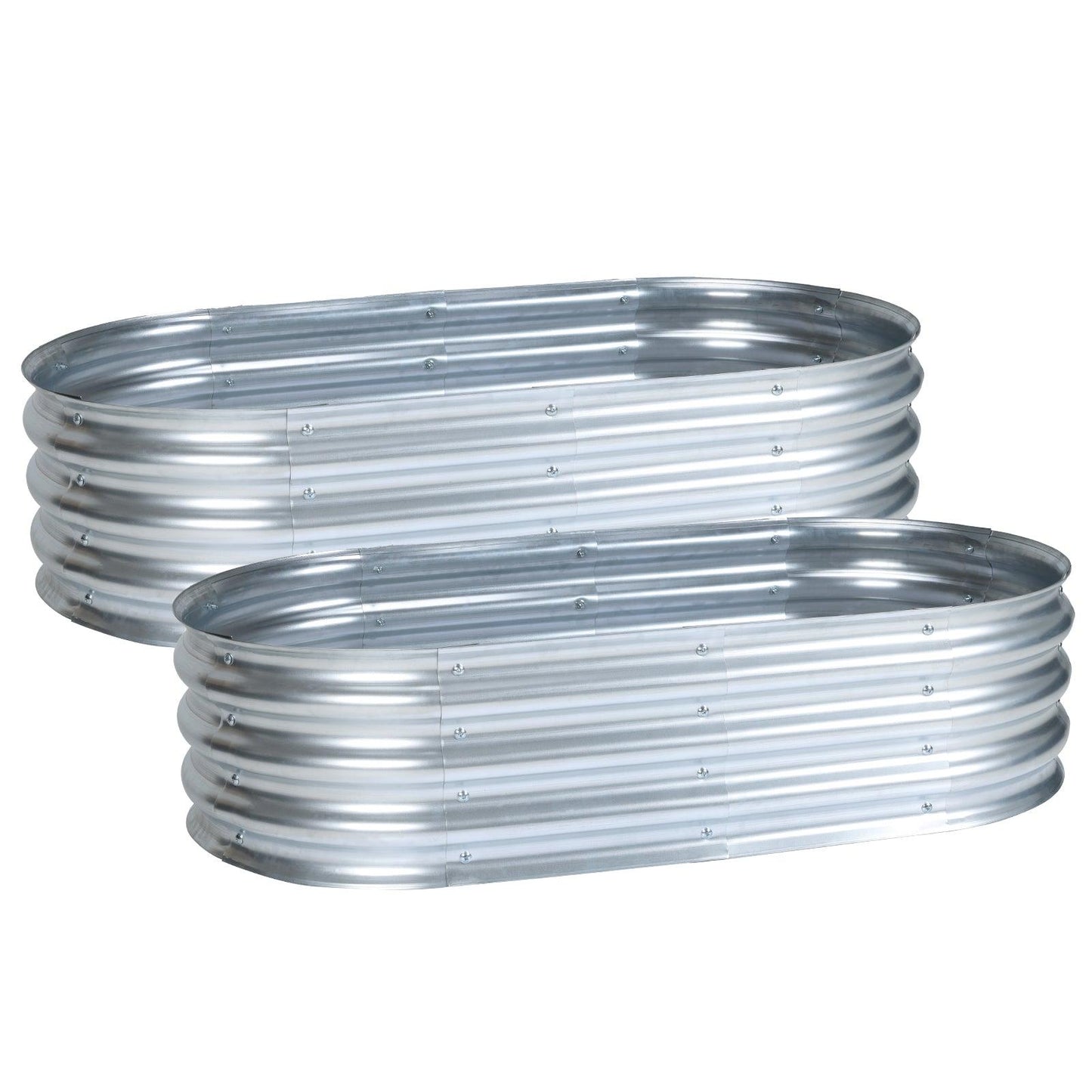 47(L)x24(W)x12(H)inch Galvanized Raised Garden Bed Kit, 2Pcs Outdoor Garden Planter Oval Large Boxes for Vegetables, Flowers, Herbs - Silver Aoodor