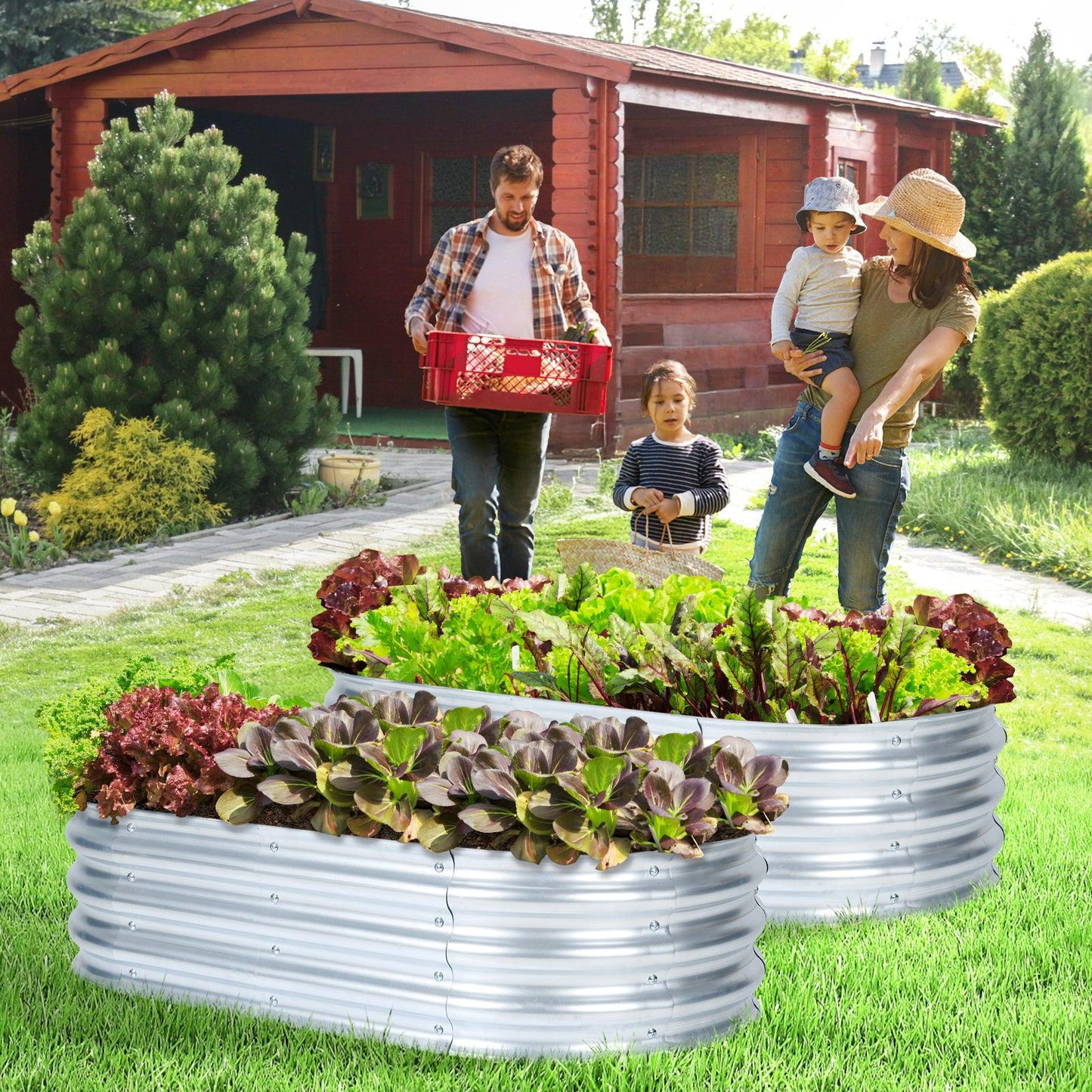 47(L)x24(W)x12(H)inch Galvanized Raised Garden Bed Kit, 2Pcs Outdoor Garden Planter Oval Large Boxes for Vegetables, Flowers, Herbs - Silver Aoodor