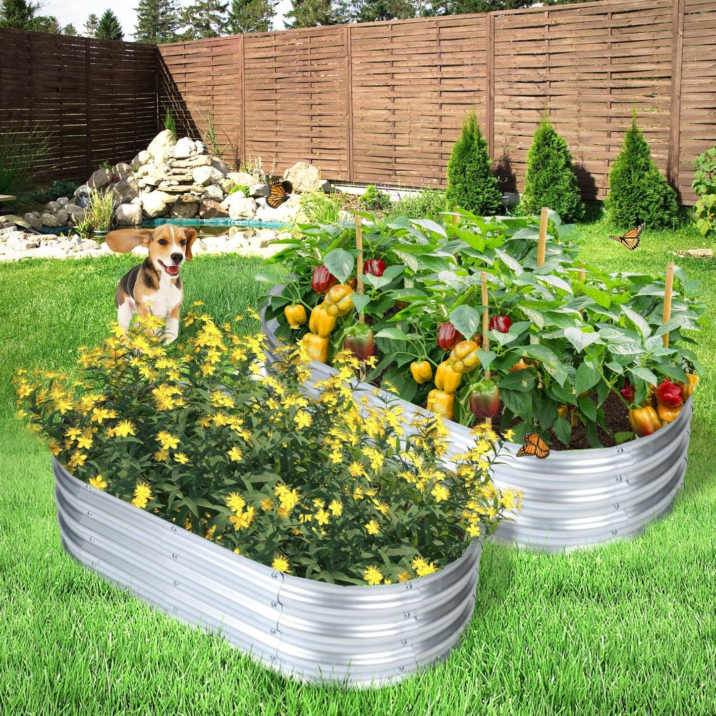 47(L)x24(W)x12(H)inch Galvanized Raised Garden Bed Kit, 2Pcs Outdoor Garden Planter Oval Large Boxes for Vegetables, Flowers, Herbs - Silver Aoodor