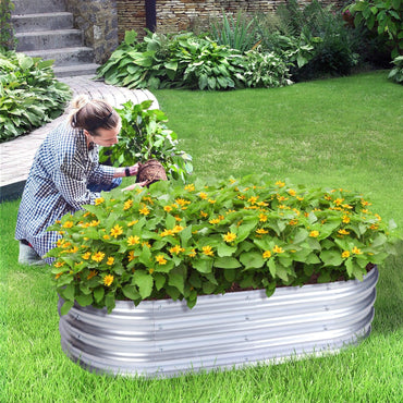 47(L)x24(W)x12(H)inch Galvanized Raised Garden Bed Kit, Outdoor Garden Planter Oval Large Boxes for Vegetables, Flowers, Herbs - Silver Aoodor