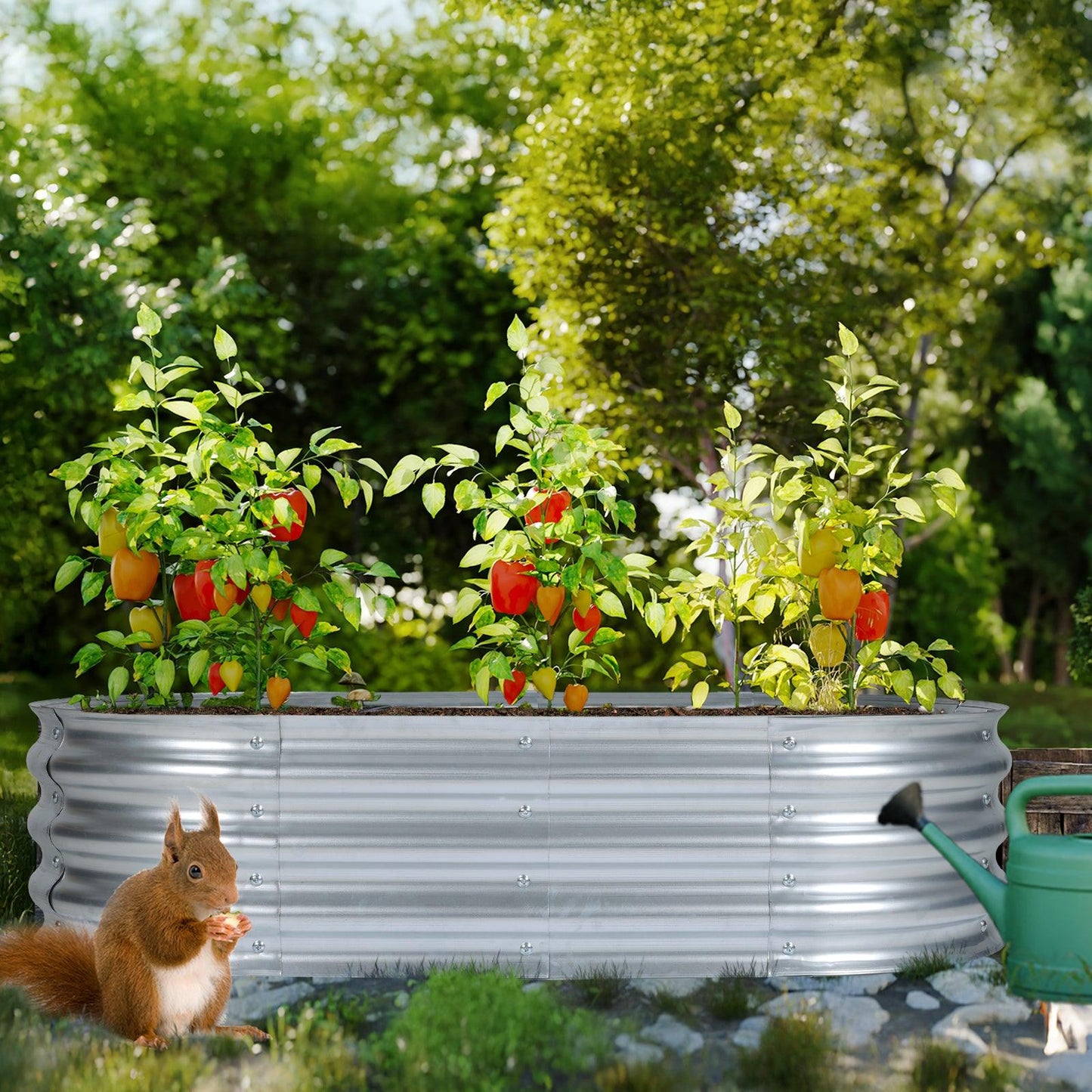 47(L)x24(W)x12(H)inch Galvanized Raised Garden Bed Kit, Outdoor Garden Planter Oval Large Boxes for Vegetables, Flowers, Herbs - Silver Aoodor