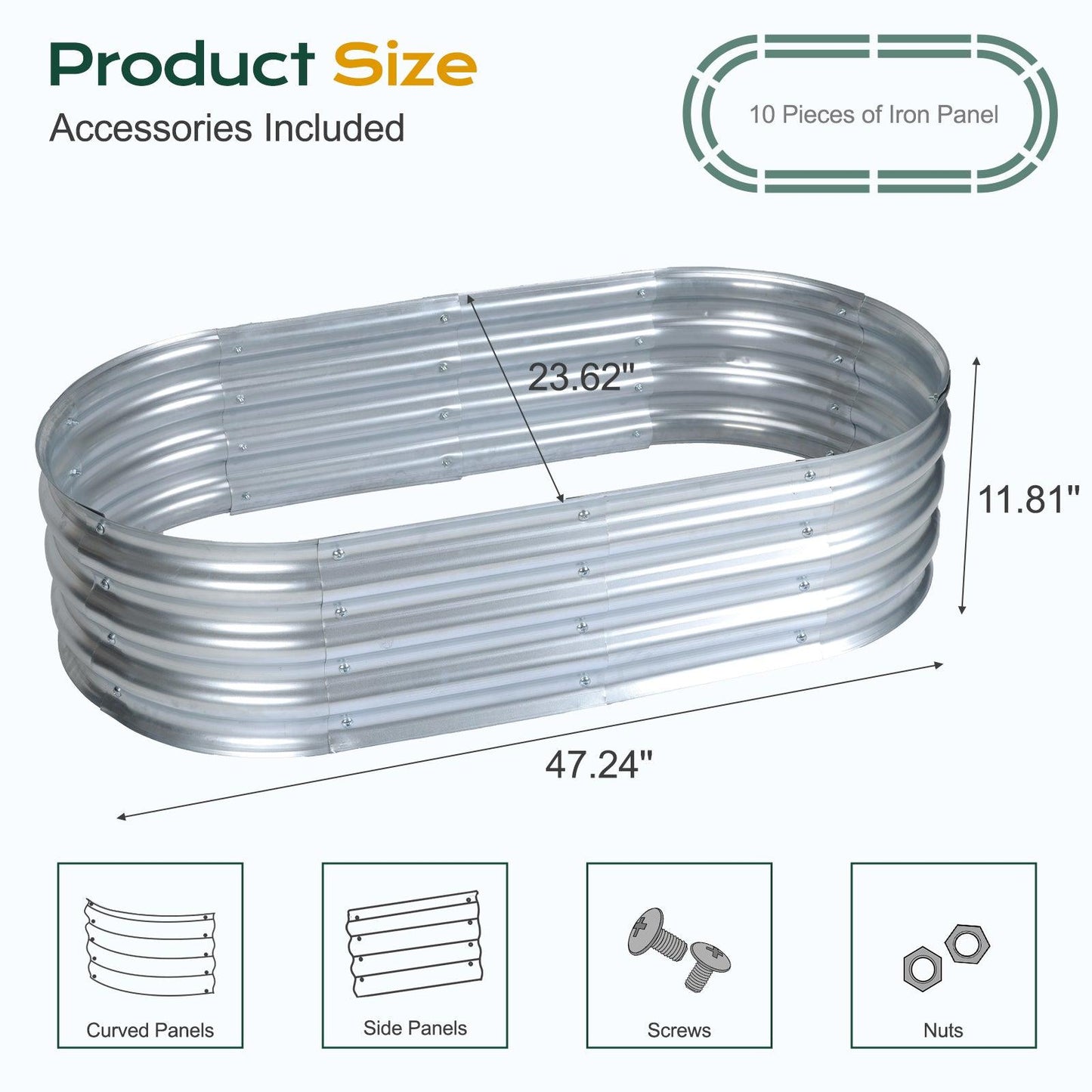 47(L)x24(W)x12(H)inch Galvanized Raised Garden Bed Kit, Outdoor Garden Planter Oval Large Boxes for Vegetables, Flowers, Herbs - Silver Aoodor