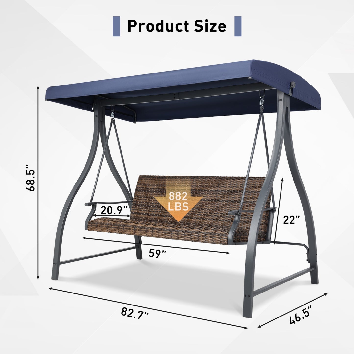 3-Seat Outdoor Rattan Patio Swing with Adjustable Canopy Aoodor