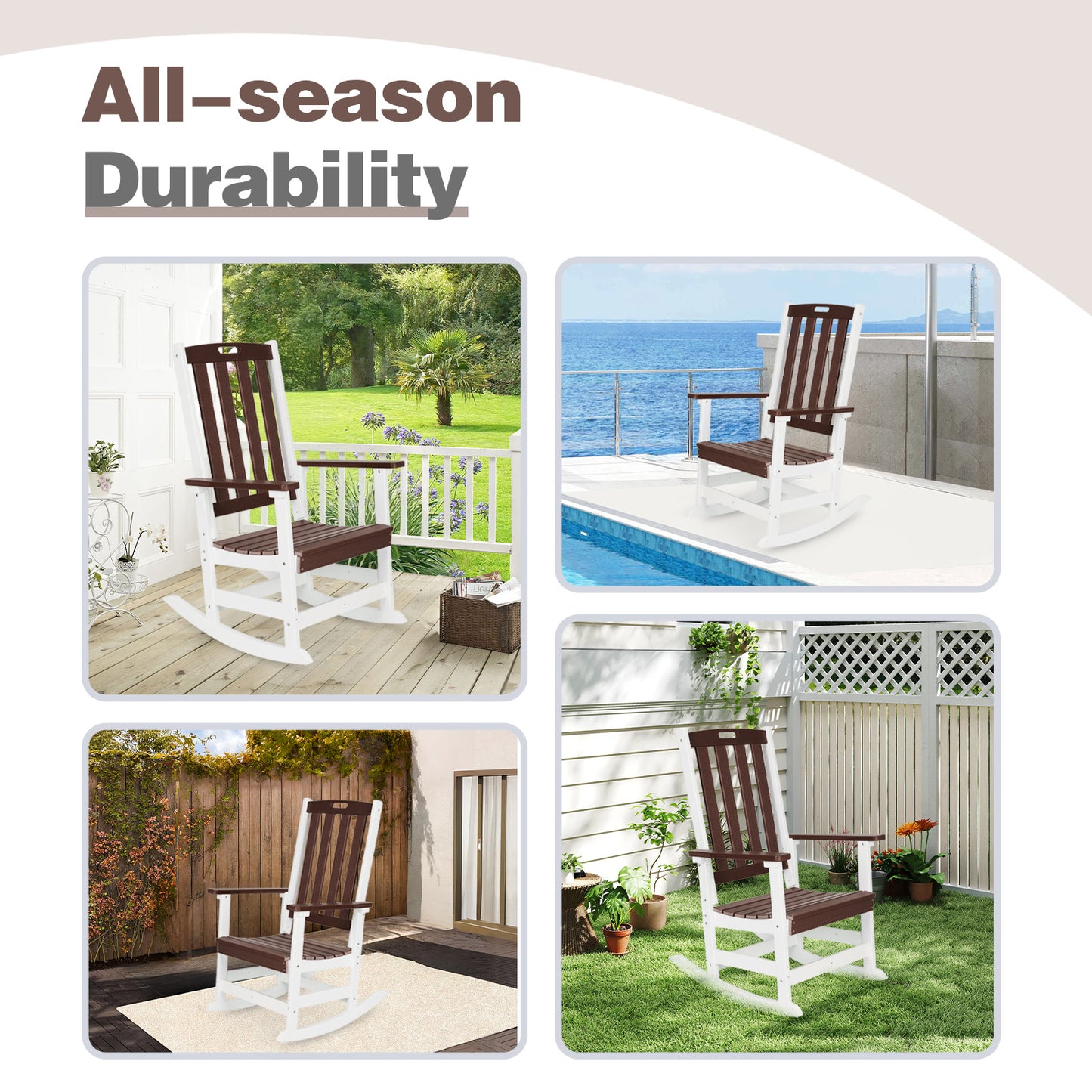 Outdoor Rocking Chair, Ergonomic HDPE Rockers with All-Weather Design
