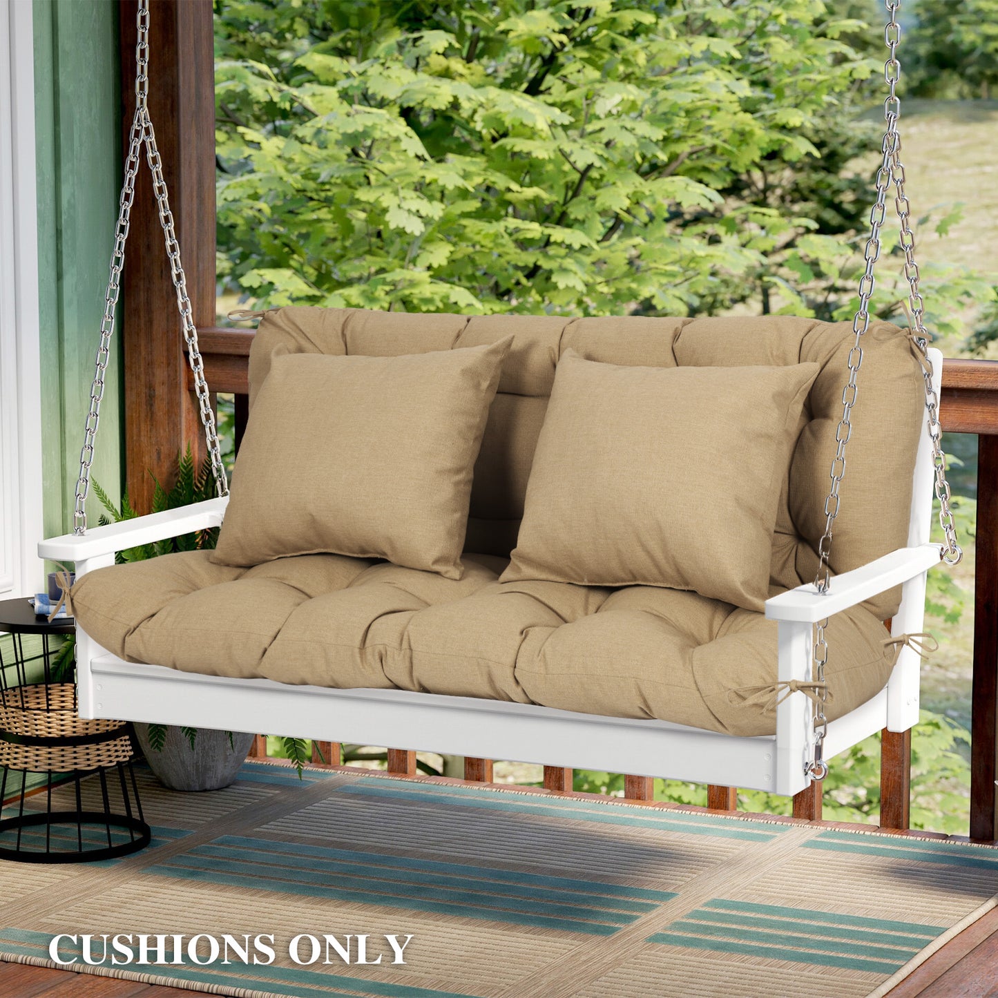 59" Tufted Porch Swing Cushions, Extra 5.1" Thick Outdoor Swing Bench Replacement Cushion with Backrest and 2 Pillows - Brown Aoodor