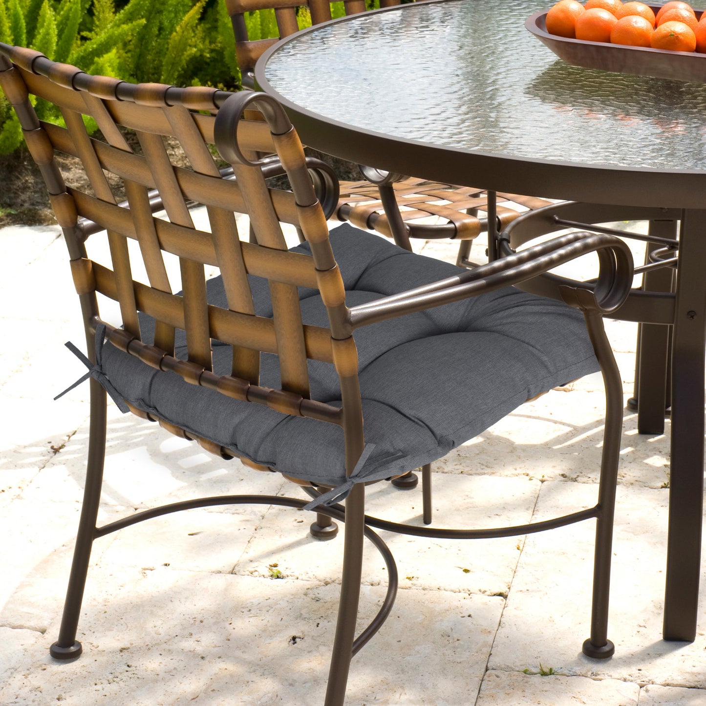 19x19x5 Inch Tufted Outdoor Chair Cushions, Water and Fade Resistant Polyester Dining Chair Pads with Ties - Dark Gray Aoodor