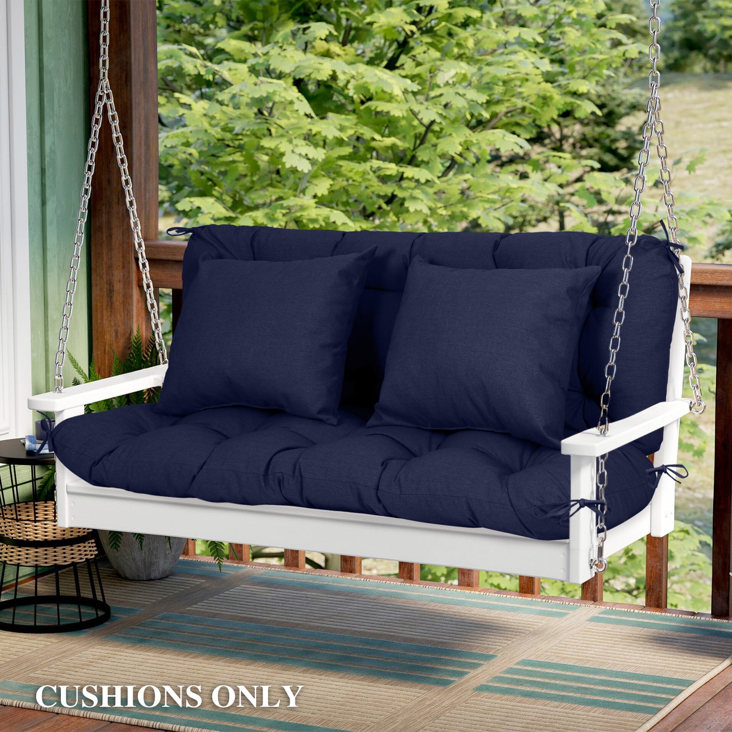 59" Tufted Porch Swing Cushions, Extra 5.1" Thick Outdoor Swing Bench Replacement Cushion with Backrest and 2 Pillows - Dark Blue