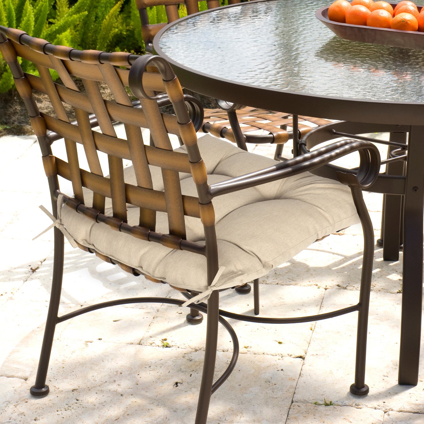 19x19x5 Inch Tufted Outdoor Chair Cushions, Water and Fade Resistant Polyester Dining Chair Pads with Ties - Khaki Aoodor