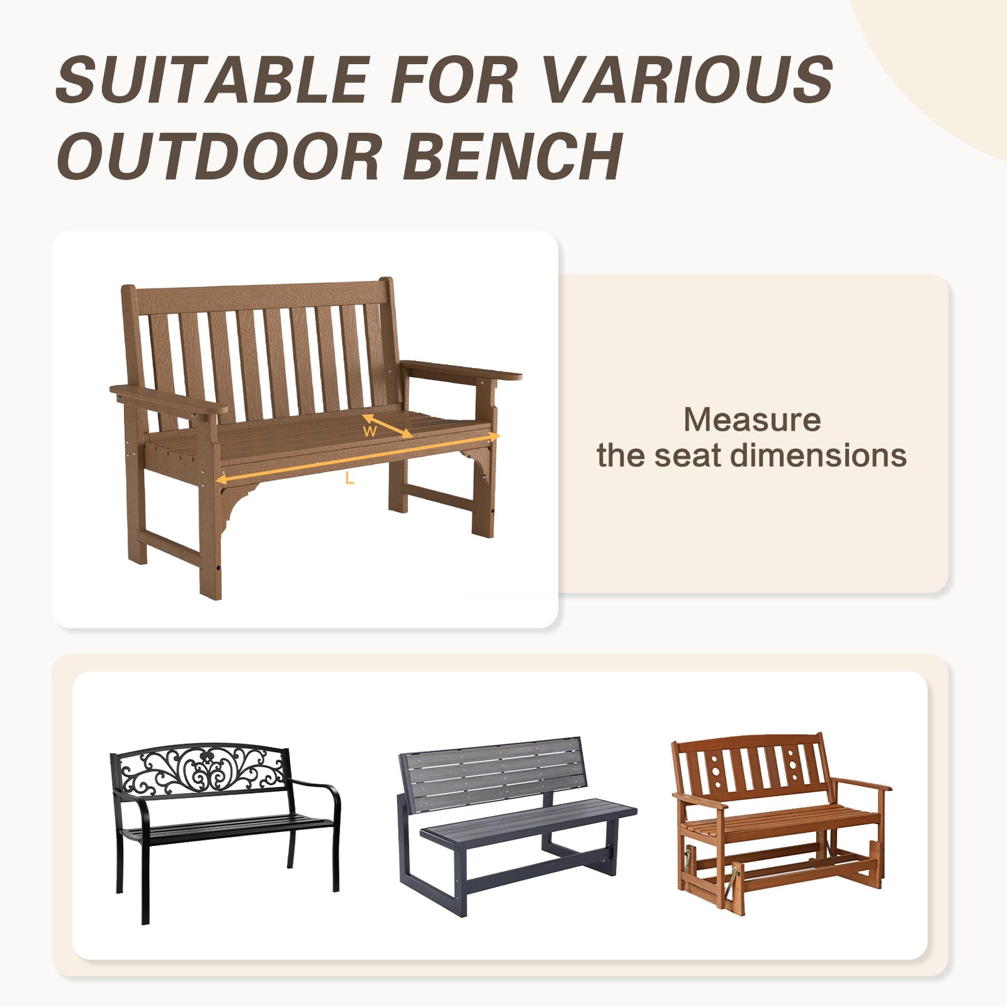 Outdoor Polyester Tufted Bench Cushion, Water & Fade Resistant, Khaki