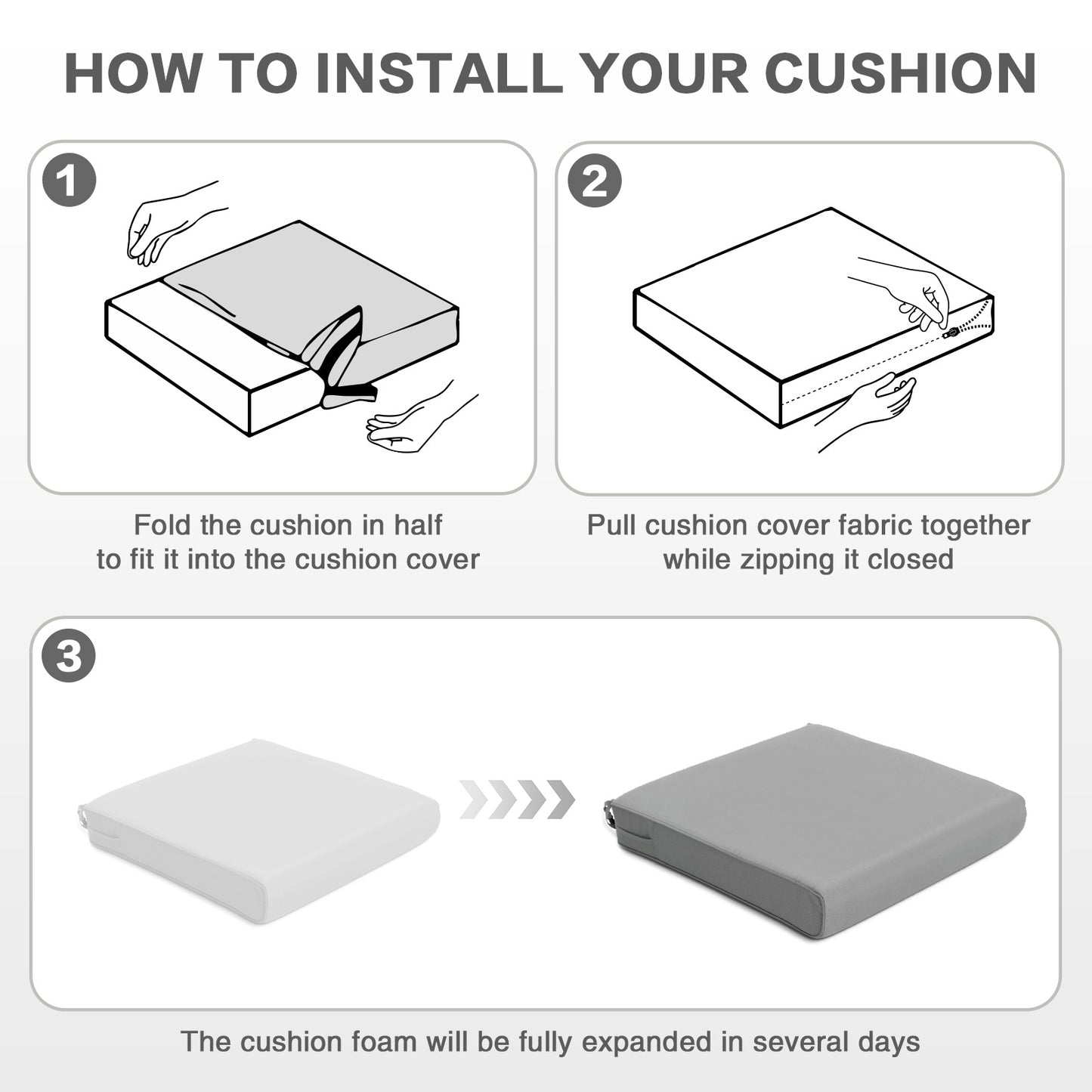 Outdoor Chair Cushion , Removable Cover with Hidden Zipper, Adaptable Secure Ties - Gray Aoodor