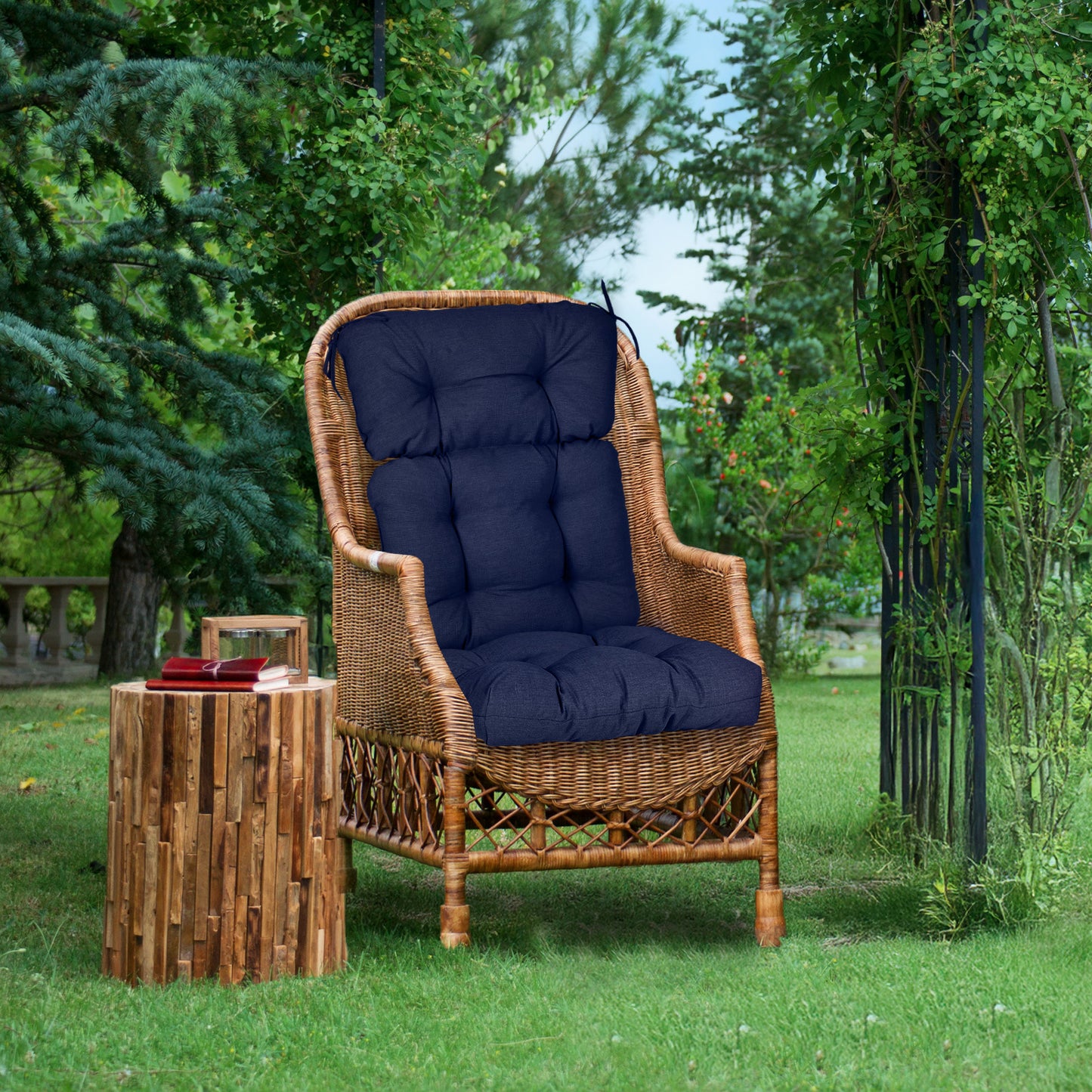 Tufted Outdoor High Back Chair Cushions Patio Rocking Pads for Furniture, Dark Blue