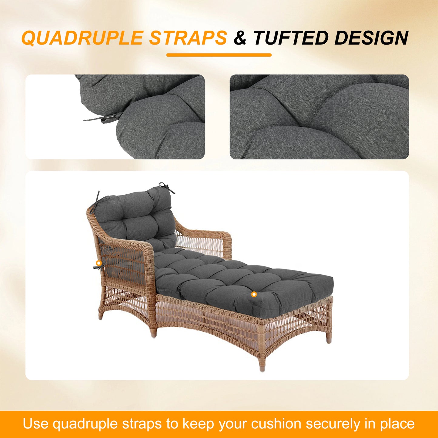 76"x22"x5.1" Polyester Tufted Chaise Lounge Cushion for Outdoor Wicker Chaise Lounge Use, 2 Packs - Dark Gray Aoodor