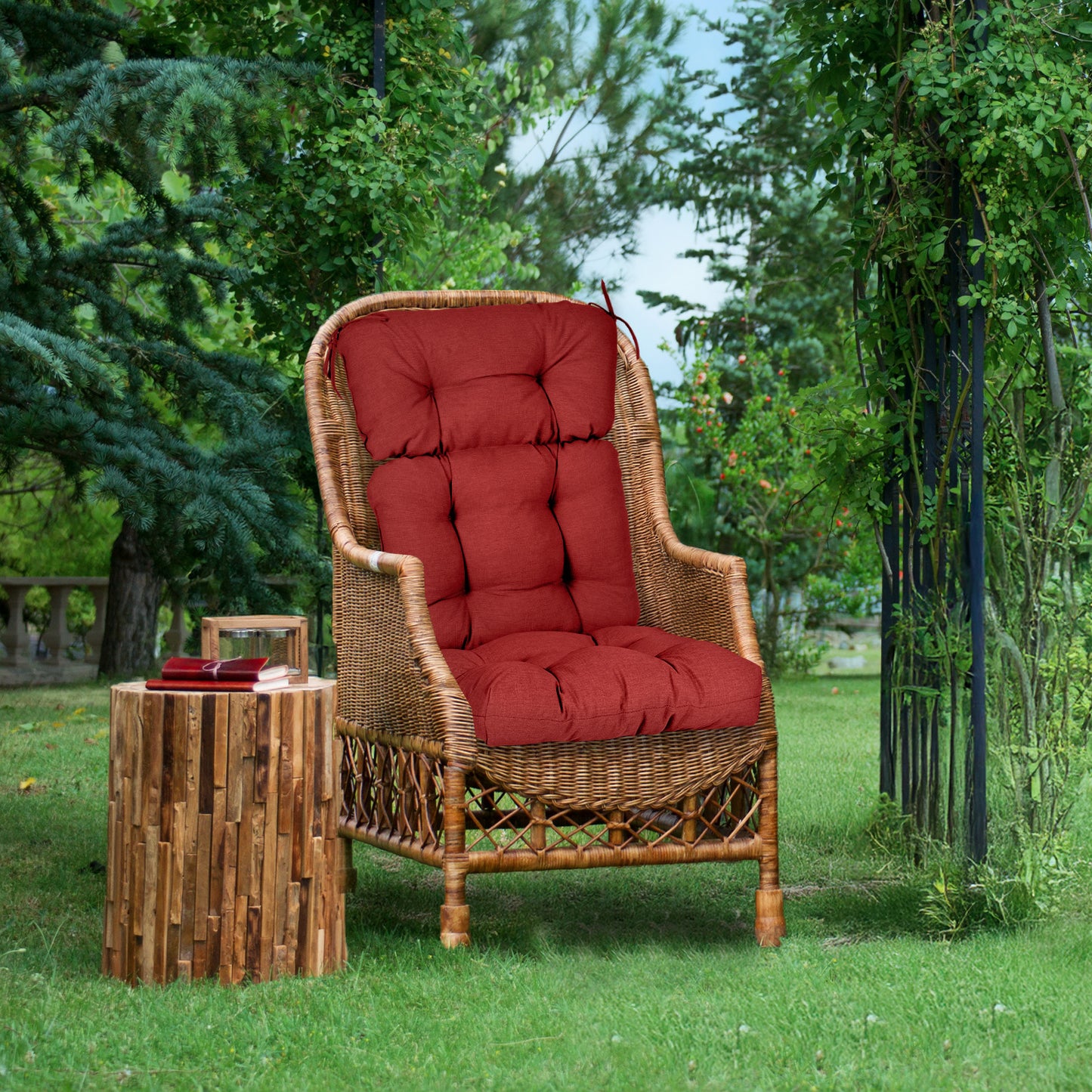 Tufted Outdoor High Back Chair Cushions Patio Rocking Pads for Furniture, Red
