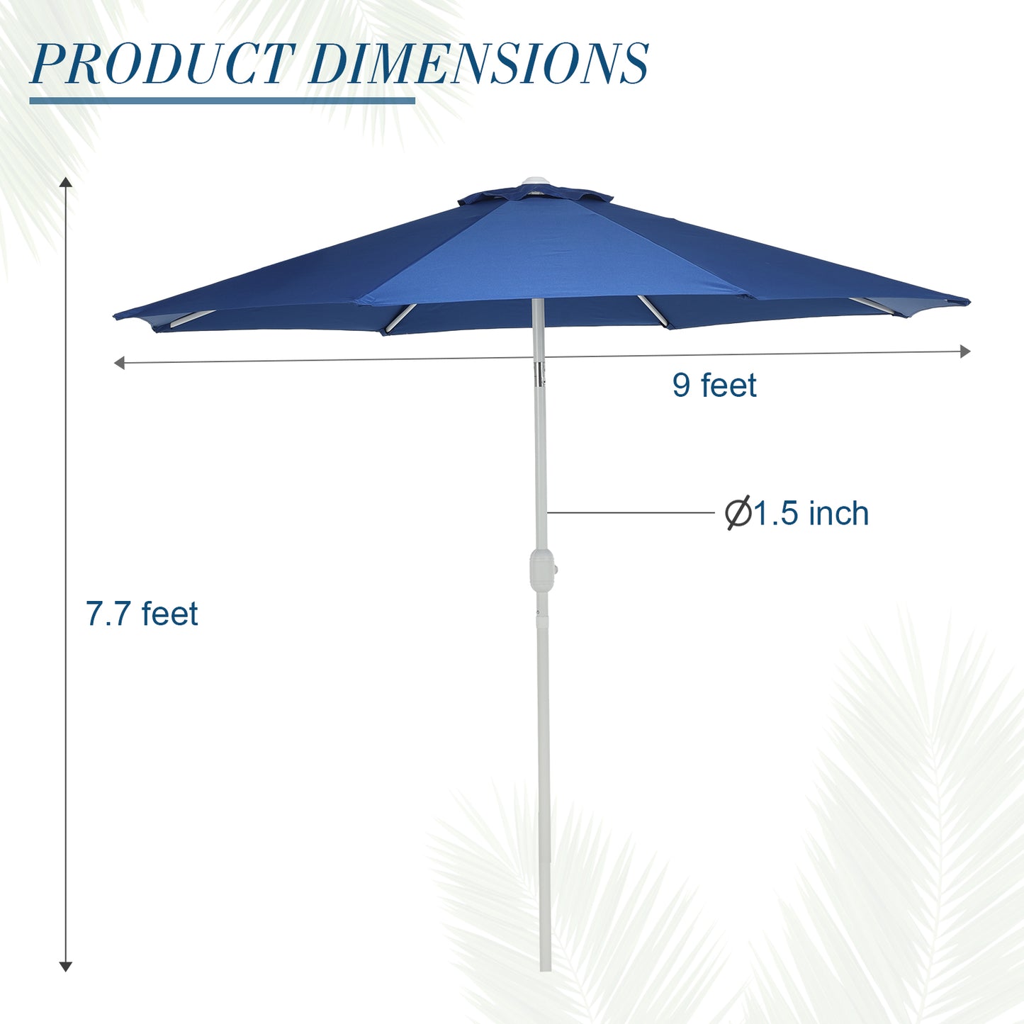 9 ft. Outdoor Patio Market Umbrella Aluminum Frame with Push Button Tilt Crank and 8 Steel Ribs Aoodor