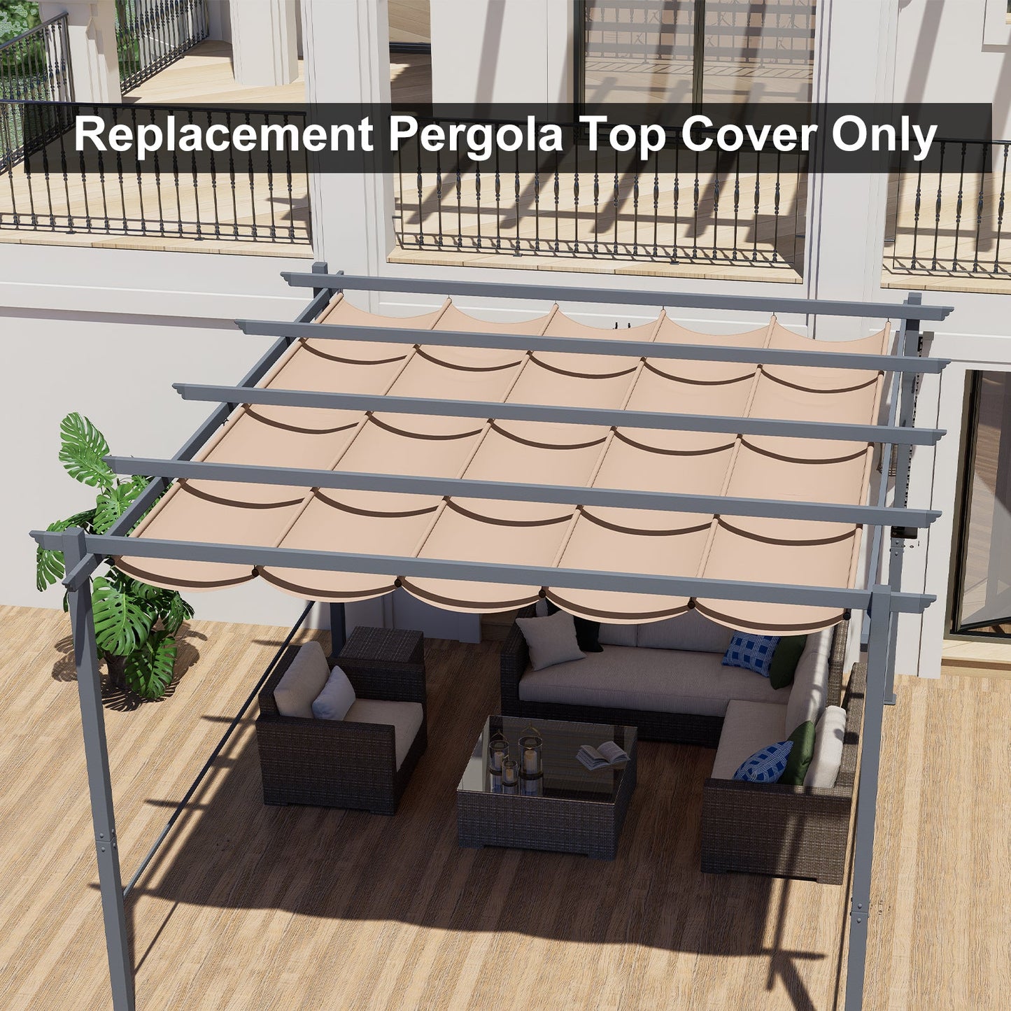 Pergola Replacement Canopy - Retractable Sun Shade Cover with Water-Resistant & UPF 50+ UV Blocking for Outdoor Patio