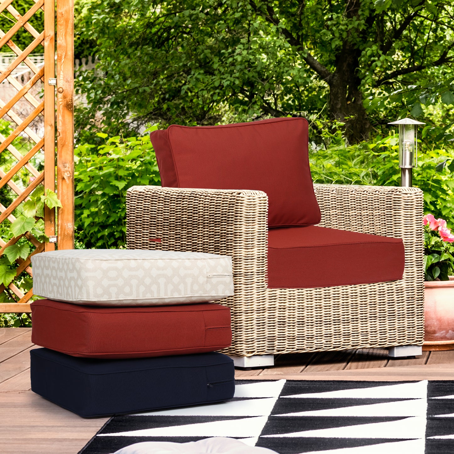 Aoodor Premium Sunbrella Outdoor Patio Chair Cushions Set, Red