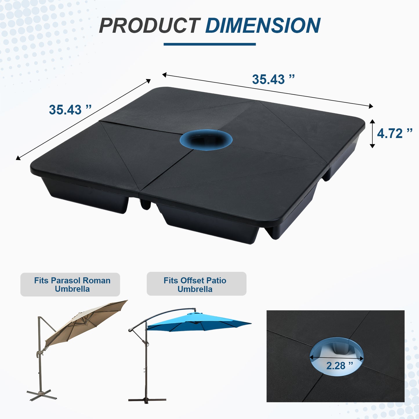 4-Piece Offset Cantilever Patio Umbrella Base Stand - Sand Filled Weight Plates for Stability