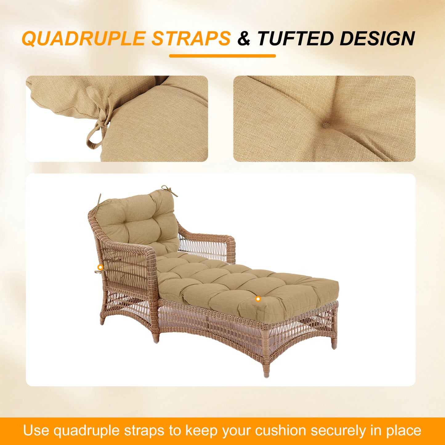 76"x22"x5.1" Polyester Tufted Chaise Lounge Cushion for Outdoor Wicker Chaise Lounge Use, 2 Packs - Brown Aoodor