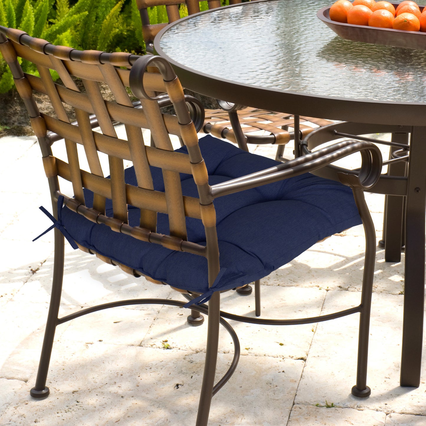 19x19x5 Inch Tufted Outdoor Chair Cushions, Water and Fade Resistant Polyester Dining Chair Pads with Ties - Dark Blue Aoodor