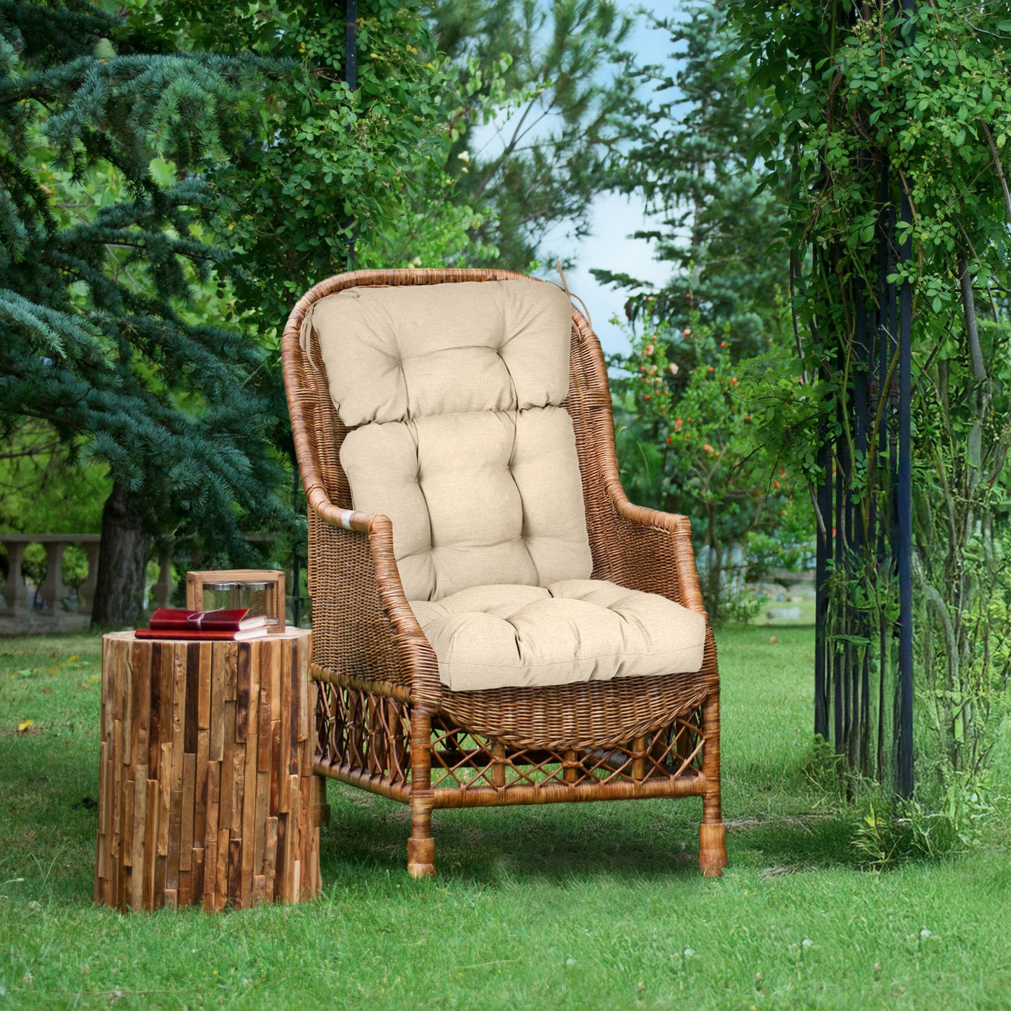Tufted Outdoor High Back Chair Cushions Patio Rocking Pads for Furniture, Khaki