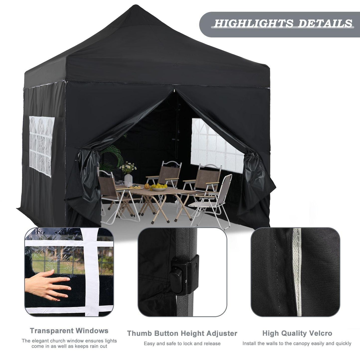 10 x 10 FT. Pop Up Canopy Tent with Windows Sidewalls, 3 Adjustable Heights, with Wheeled Bag Aoodor