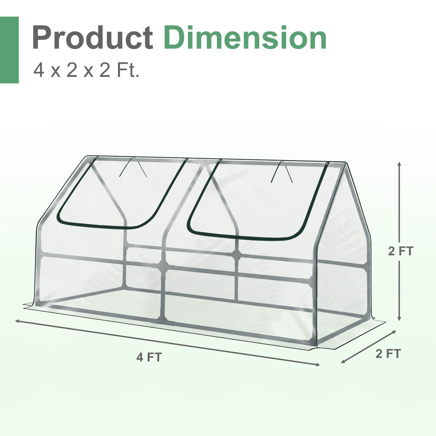 4x2x2 ft. Mini Greenhouse with Zipper Doors, Water Resistant & UV Protected