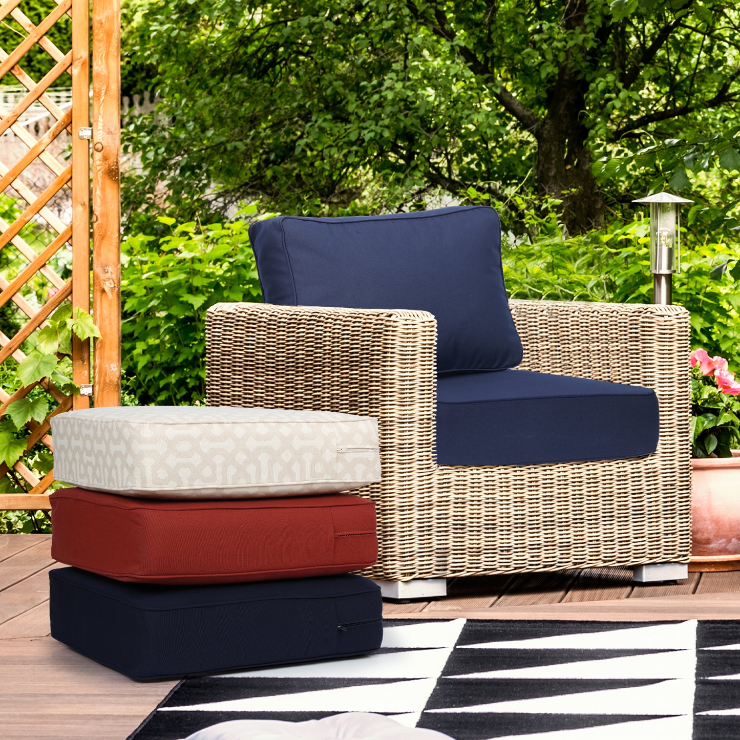 Aoodor Premium Sunbrella Outdoor Patio Chair Cushions Set, Dark Blue