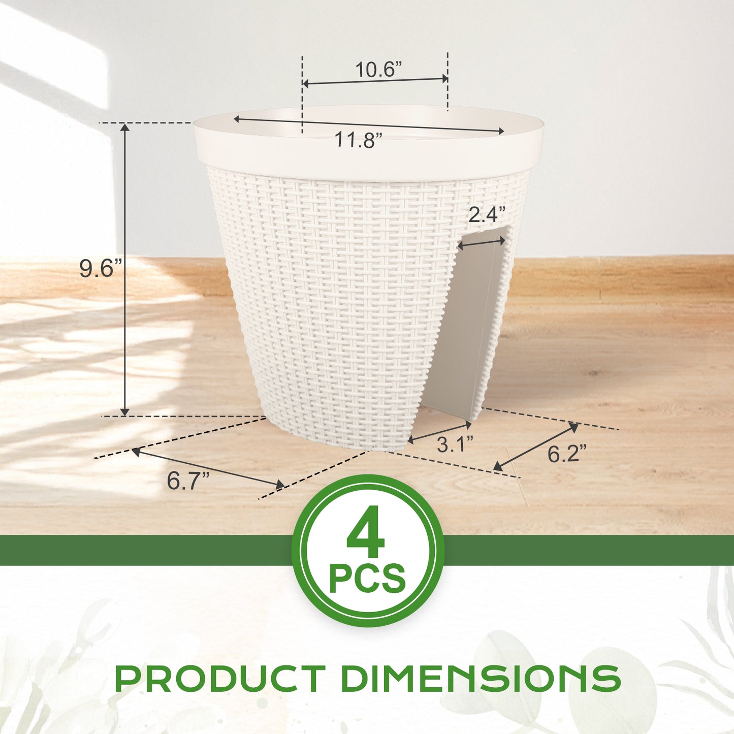 12 inch Balcony Rattan Railing Planter Box with Adjustable Brackets - Set of 4 Aoodor