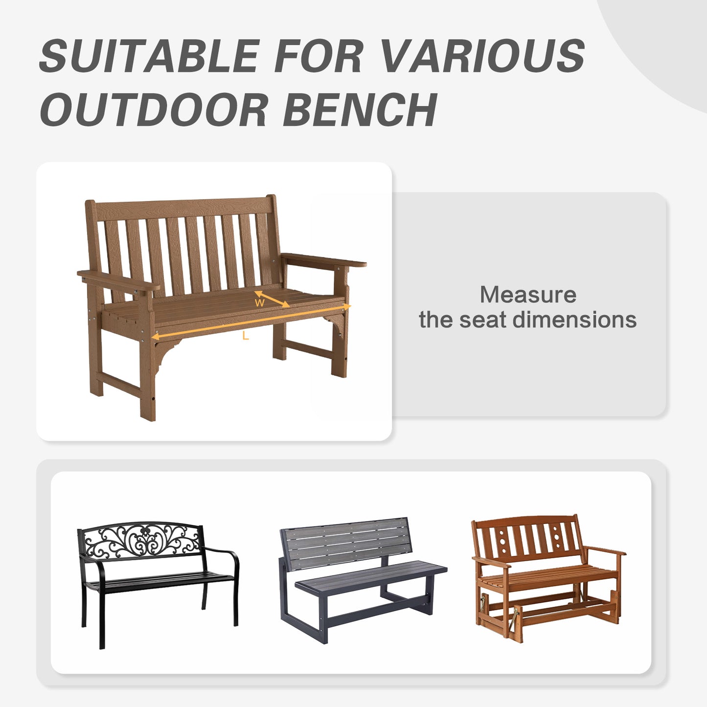 Outdoor Polyester Tufted Bench Cushion, Water & Fade Resistant, Dark Gray