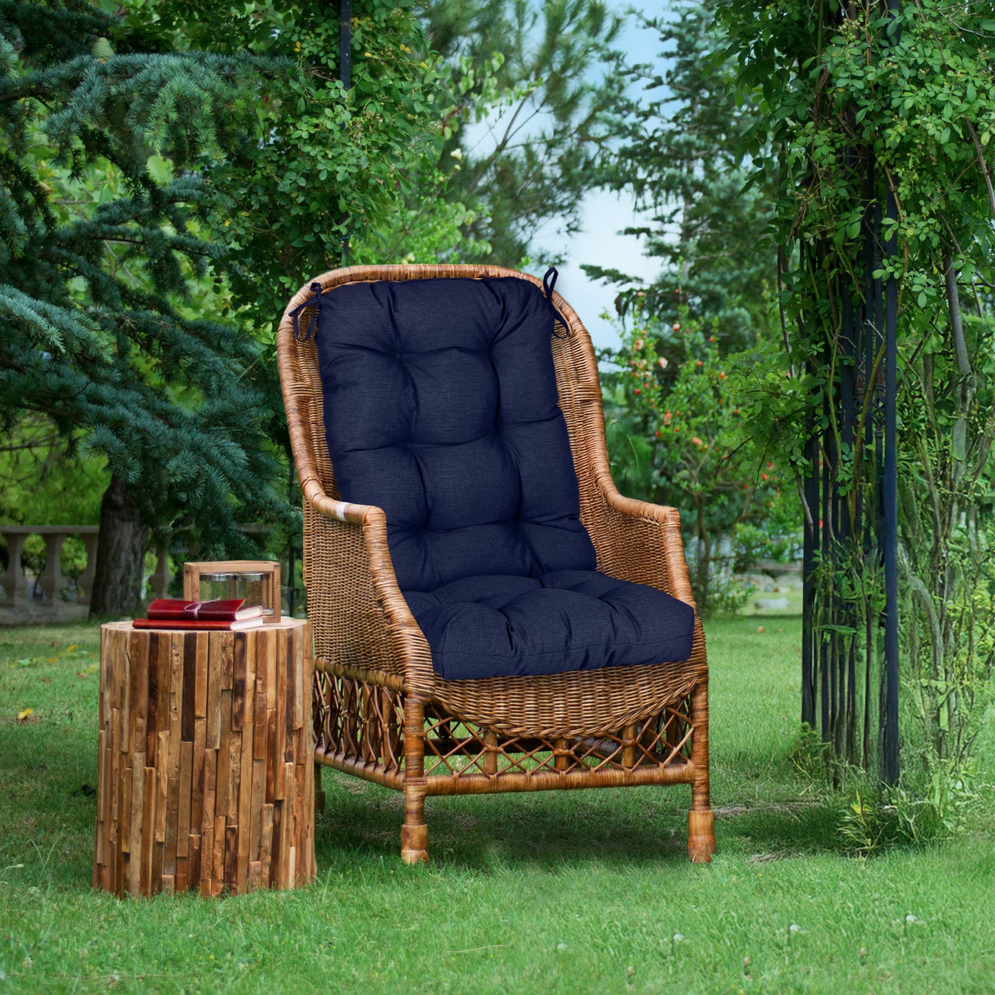 Tufted Outdoor High Back Chair Cushions Patio Replacement Cushion, Dark Blue