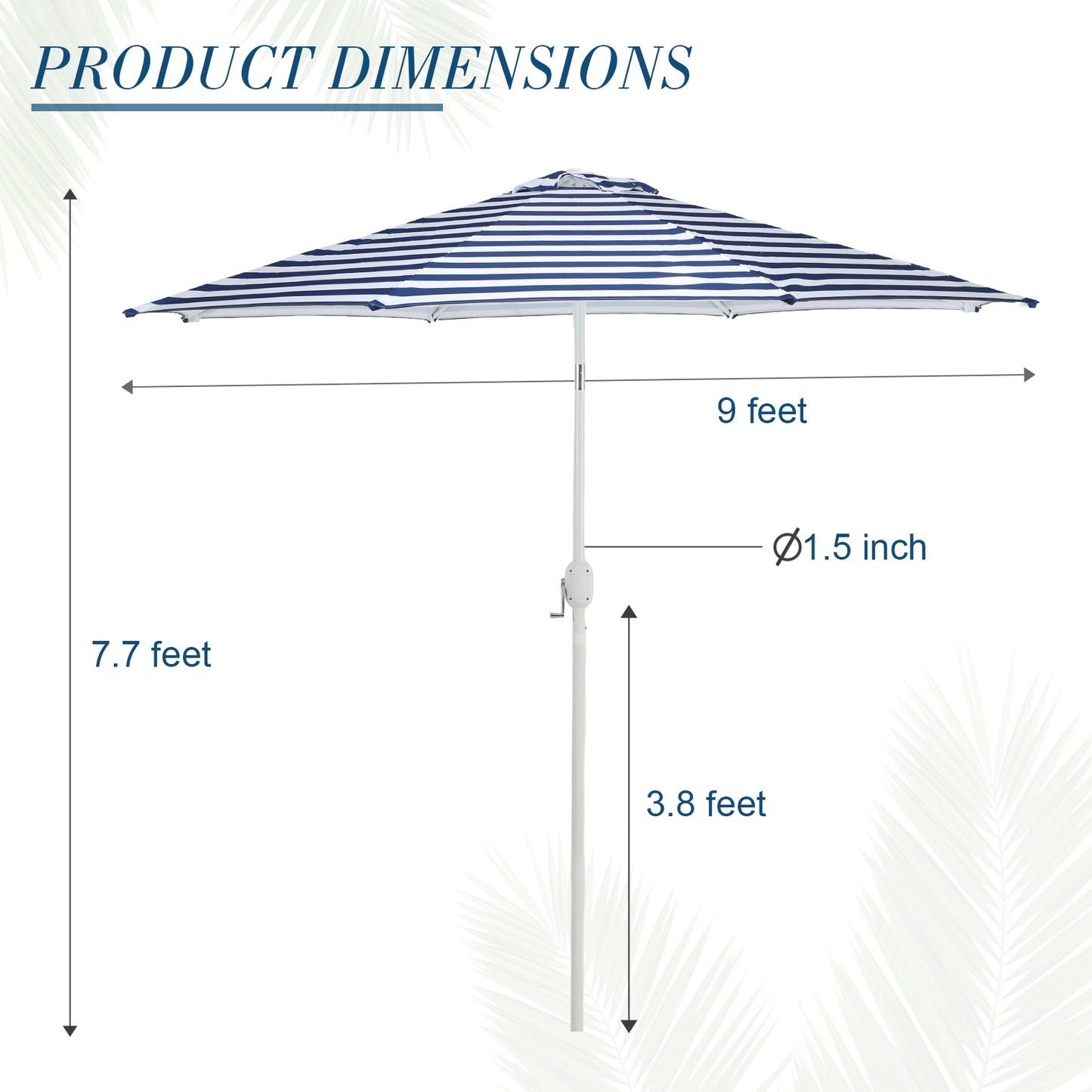 9 ft. Outdoor Patio Market Umbrella Aluminum Frame with Push Button Tilt Crank and 8 Steel Ribs-Dark Blue and White