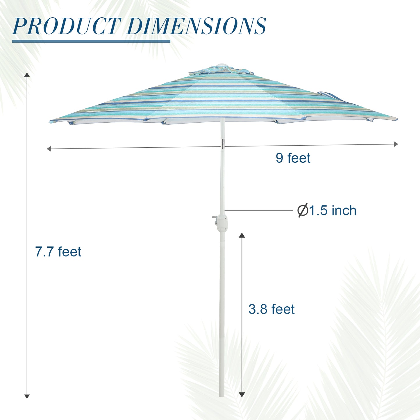 9 ft. Outdoor Patio Market Umbrella Aluminum Frame with Push Button Tilt Crank and 8 Steel Ribs-Green and Blue