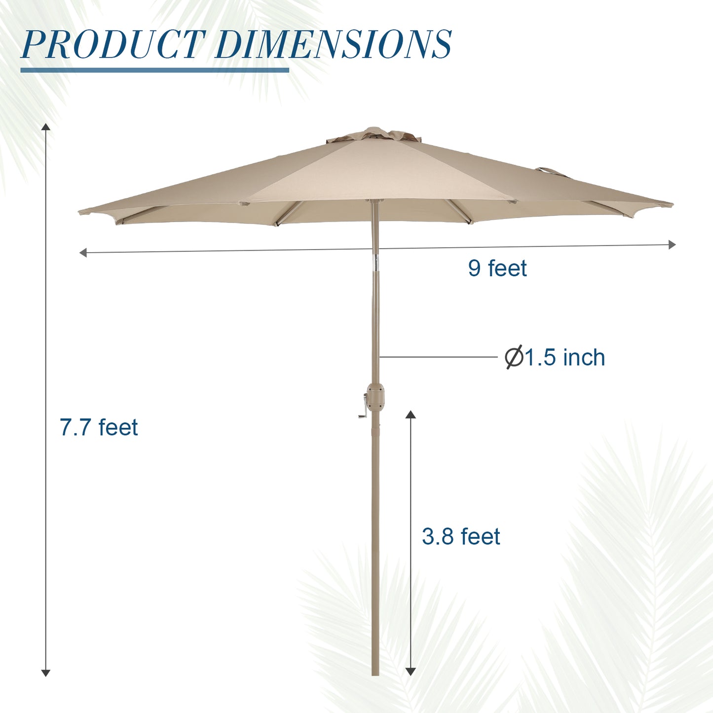 9 ft. Outdoor Patio Market Umbrella Aluminum Frame with Push Button Tilt Crank and 8 Steel Ribs-Khaki
