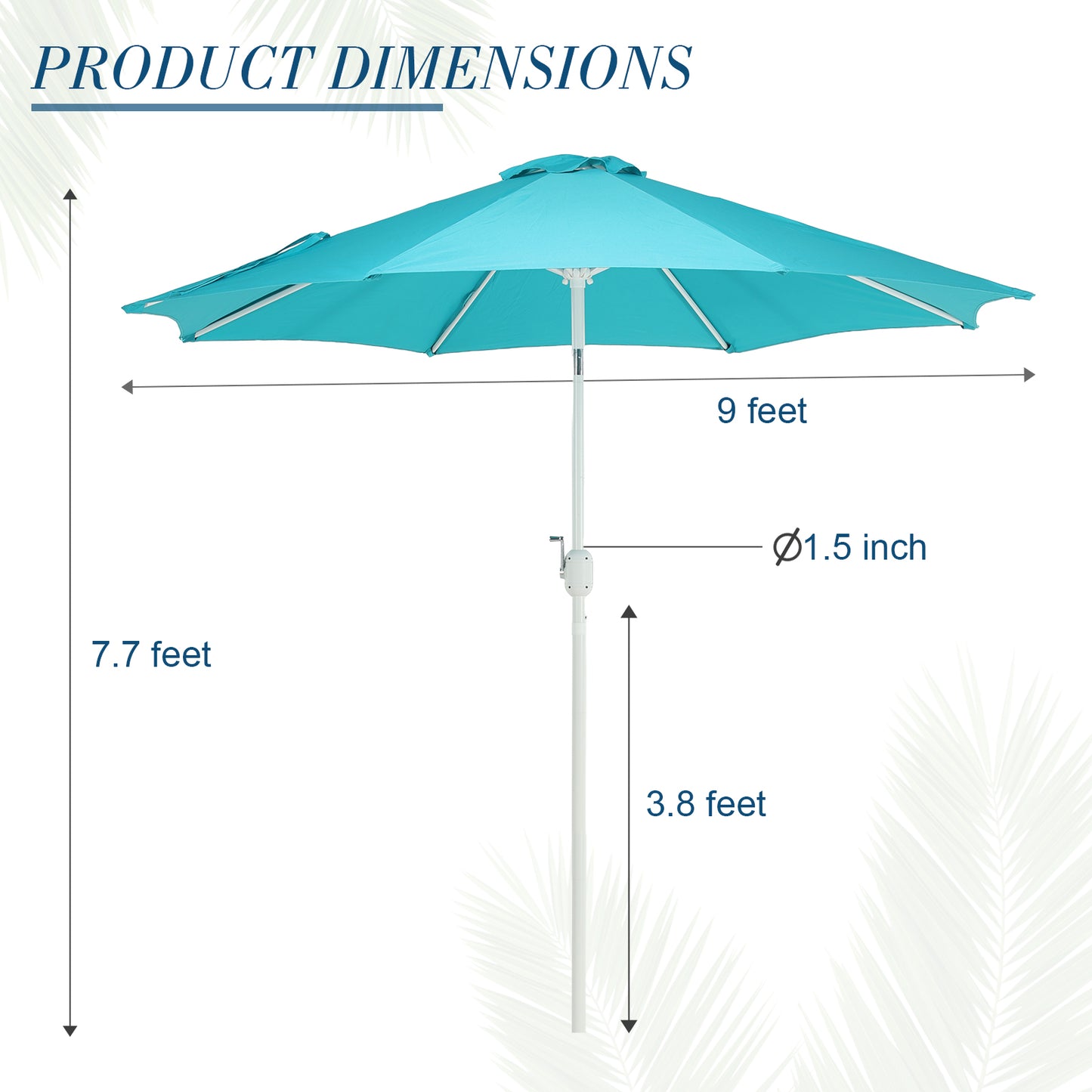 9 ft. Outdoor Patio Market Umbrella Aluminum Frame with Push Button Tilt Crank and 8 Steel Ribs-Light Blue