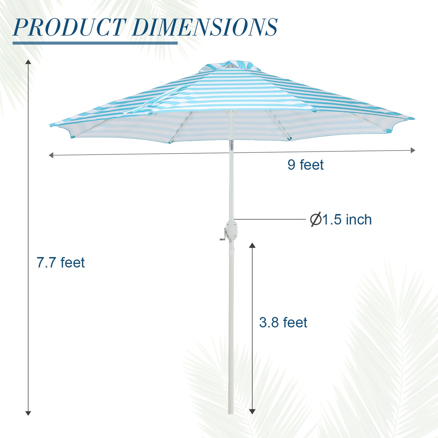 9 ft. Outdoor Patio Market Umbrella Aluminum Frame with Push Button Tilt Crank and 8 Steel Ribs-Light Blue and White