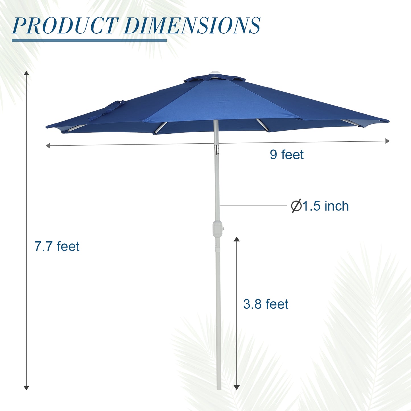 9 ft. Outdoor Patio Market Umbrella Aluminum Frame with Push Button Tilt Crank and 8 Steel Ribs