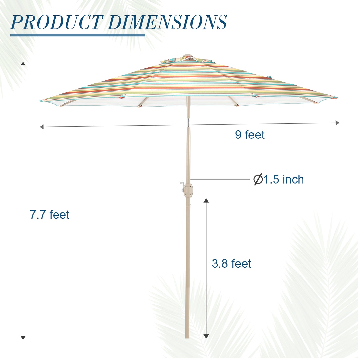 9 ft. Outdoor Patio Market Umbrella Aluminum Frame with Push Button Tilt Crank and 8 Steel Ribs - Red Green and Blue