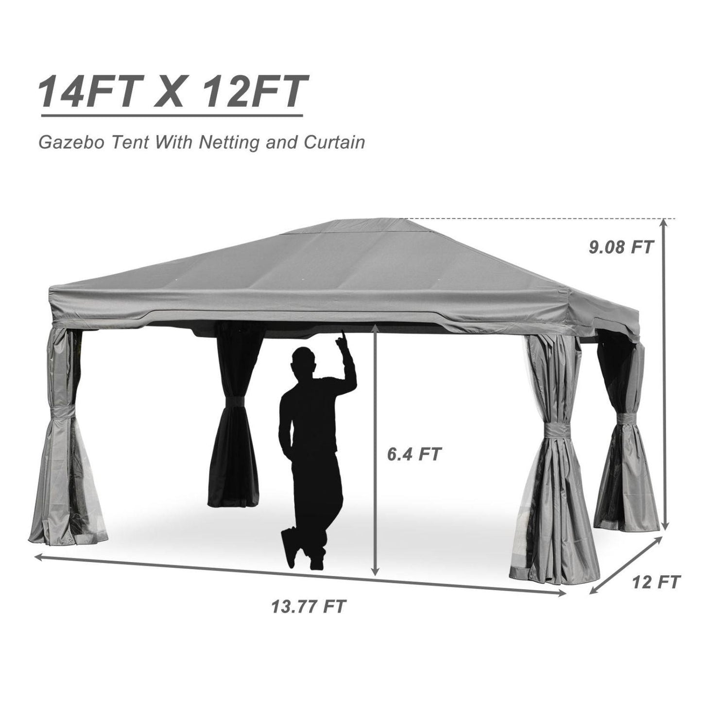 12 x 14 ft. Outdoor Gazebo Tent Canopy Shelter, Aluminum Frame with Privacy Curtain and Netting Gazebo Aoodor LLC