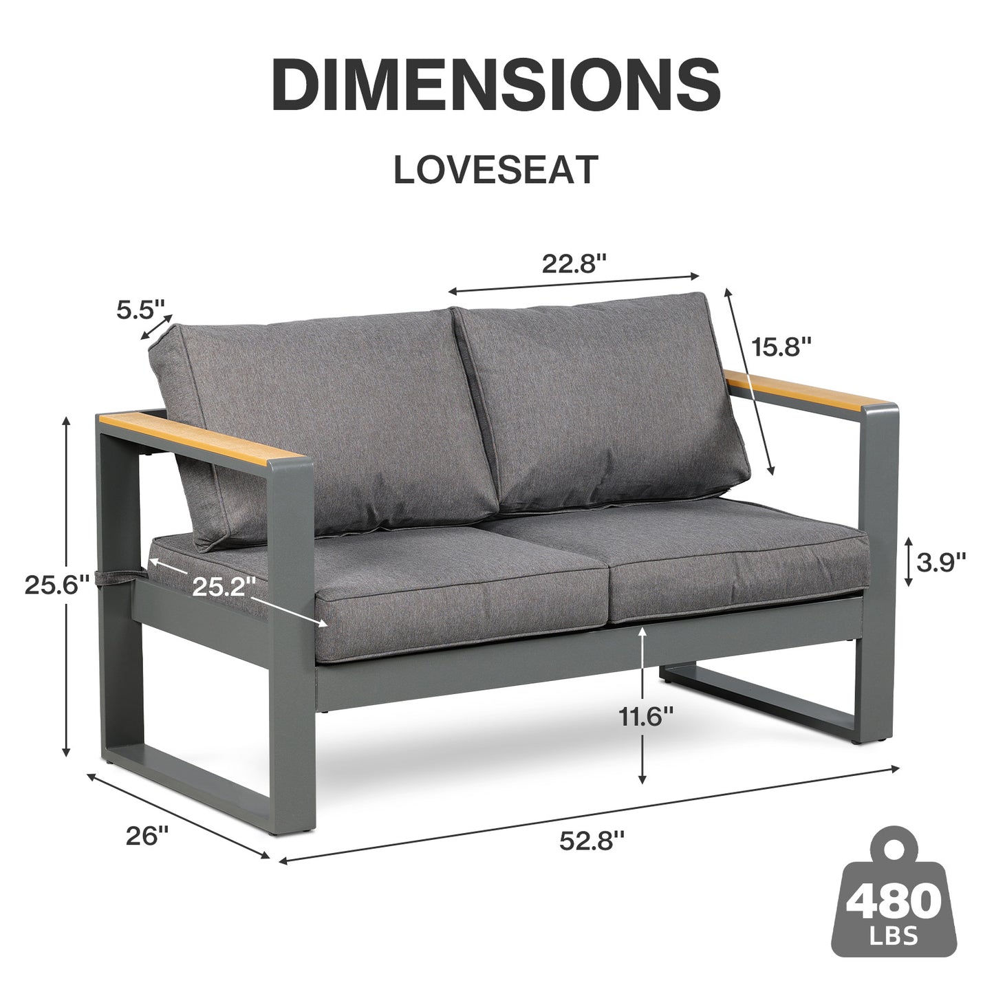 Patio Furniture Loveseat Aluminum Sofa Couch Deep Seat - All-Weather Resistant Outdoor Conversation Set with Thick Cushions