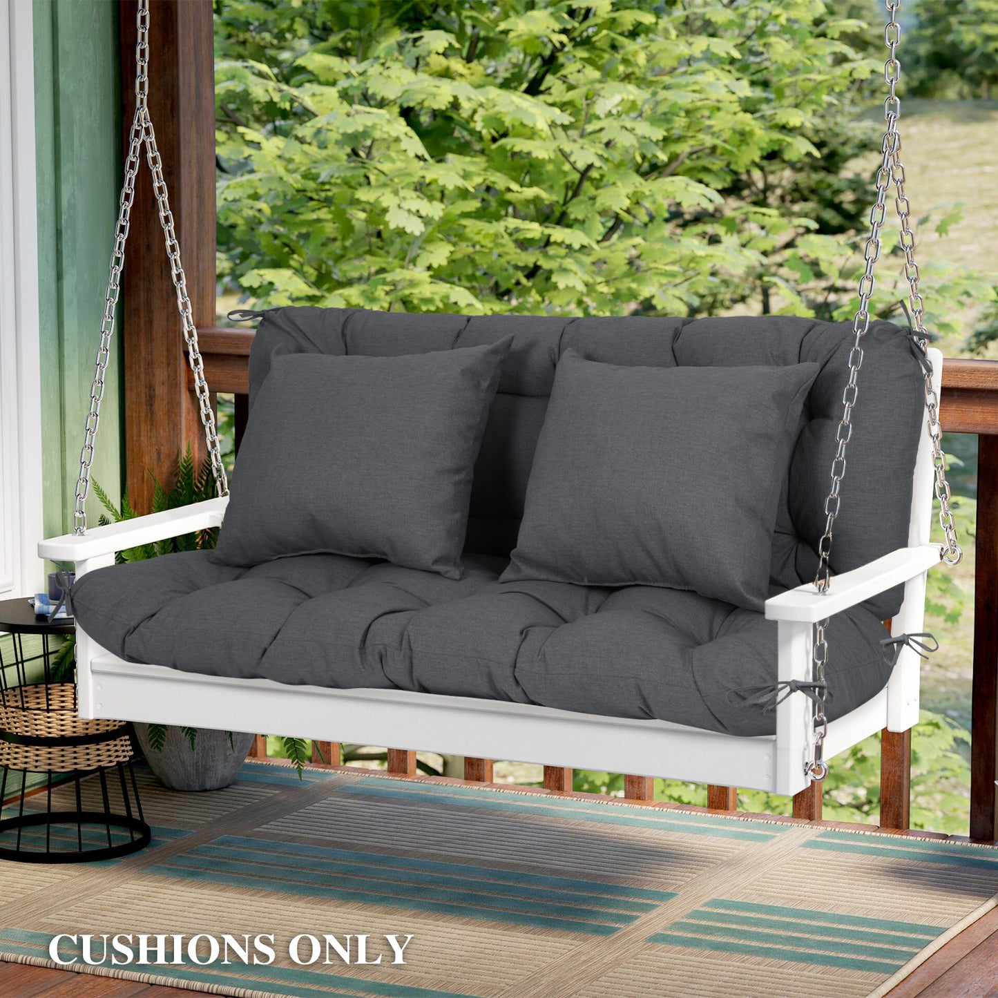 59" Tufted Porch Swing Cushions, Extra 5.1" Thick Outdoor Swing Bench Replacement Cushion with Backrest and 2 Pillows - Dark Gray Aoodor