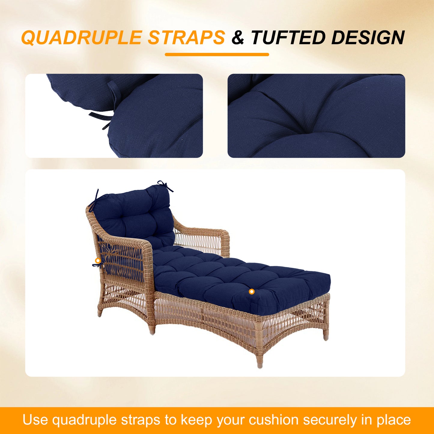 76"x22"x5.1" Polyester Tufted Chaise Lounge Cushion for Outdoor Wicker Chaise Lounge Use, 2 Packs - Dark Blue Aoodor
