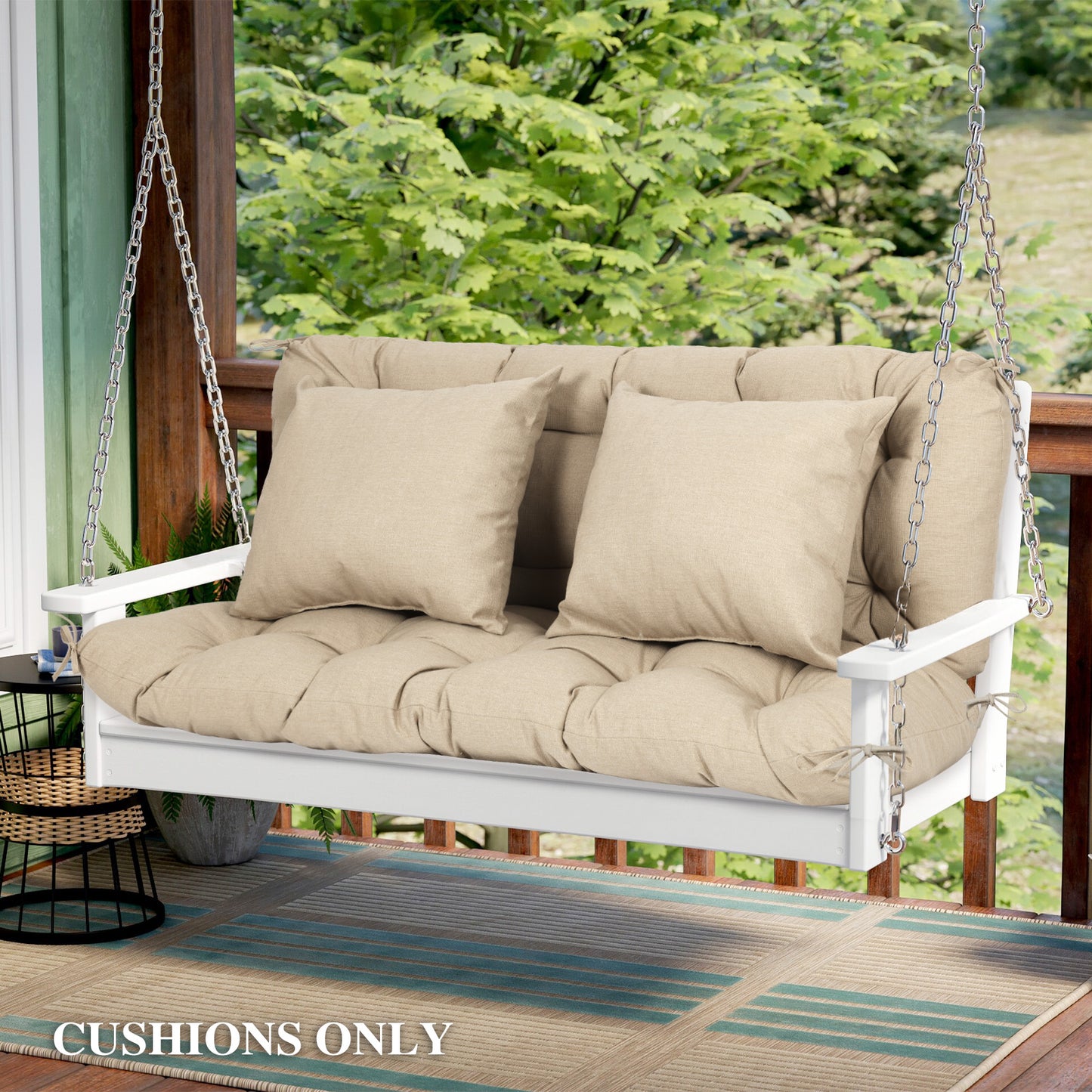 59" Tufted Porch Swing Cushions, Extra 5.1" Thick Outdoor Swing Bench Replacement Cushion with Backrest and 2 Pillows - Khaki Aoodor