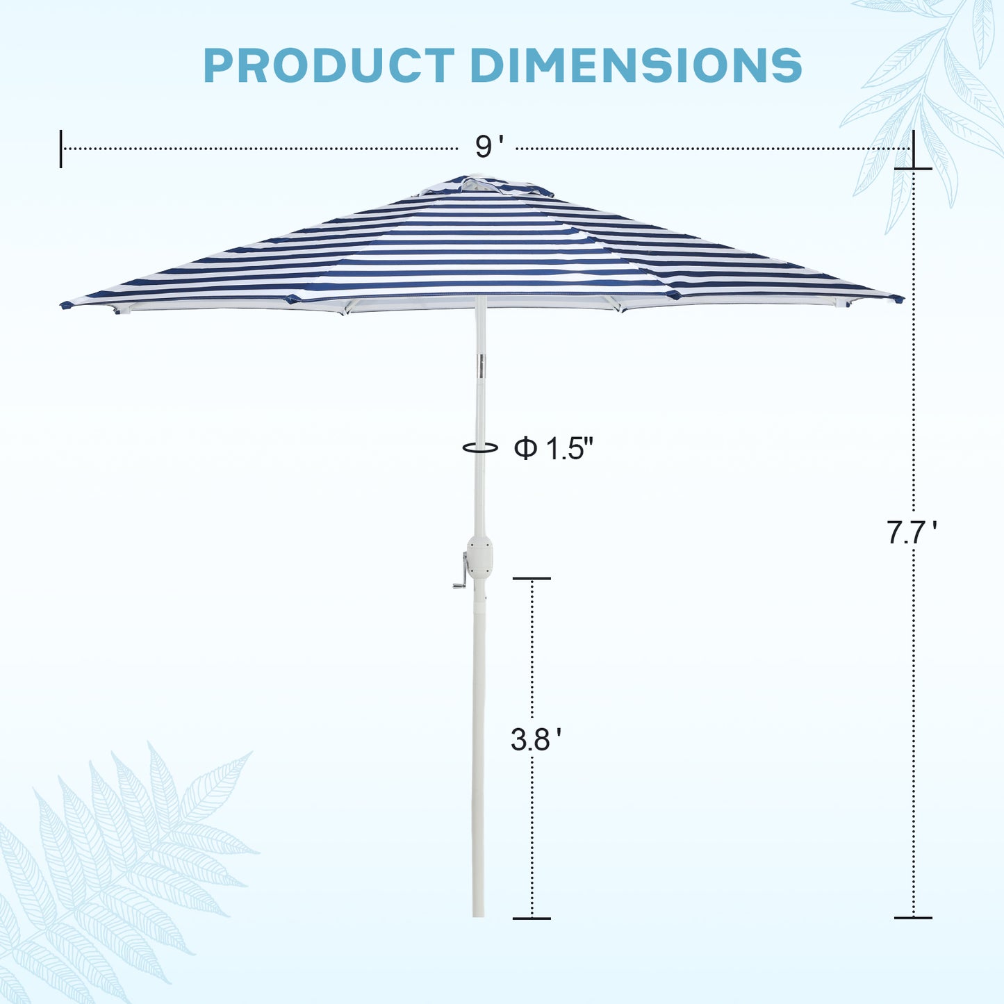 9 ft. Outdoor Patio Market Umbrella with 8 Sturdy Ribs, Push Button Tilt and Crank