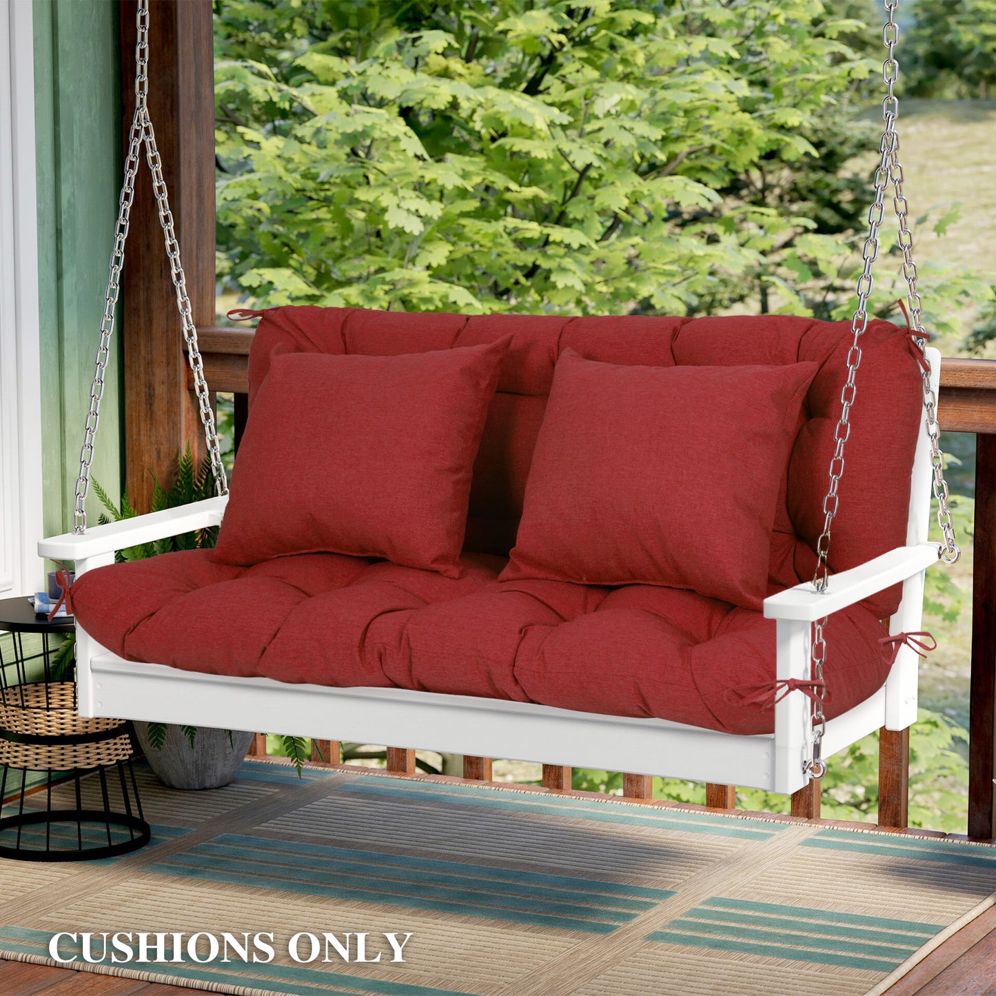 59" Tufted Porch Swing Cushions, Extra 5.1" Thick Outdoor Swing Bench Replacement Cushion with Backrest and 2 Pillows - Red Aoodor