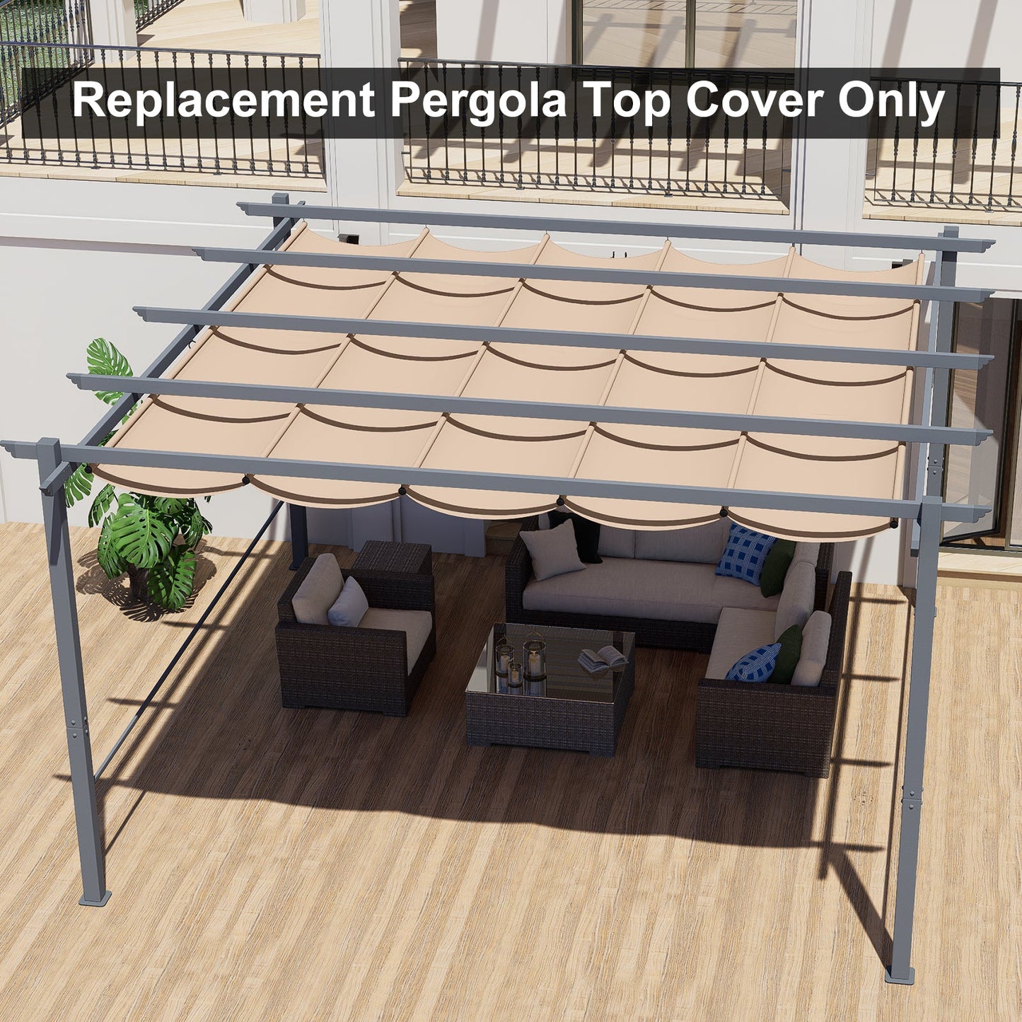 Pergola Replacement Canopy - Retractable Sun Shade Cover with Water-Resistant & UPF 50+ UV Blocking for Outdoor Patio